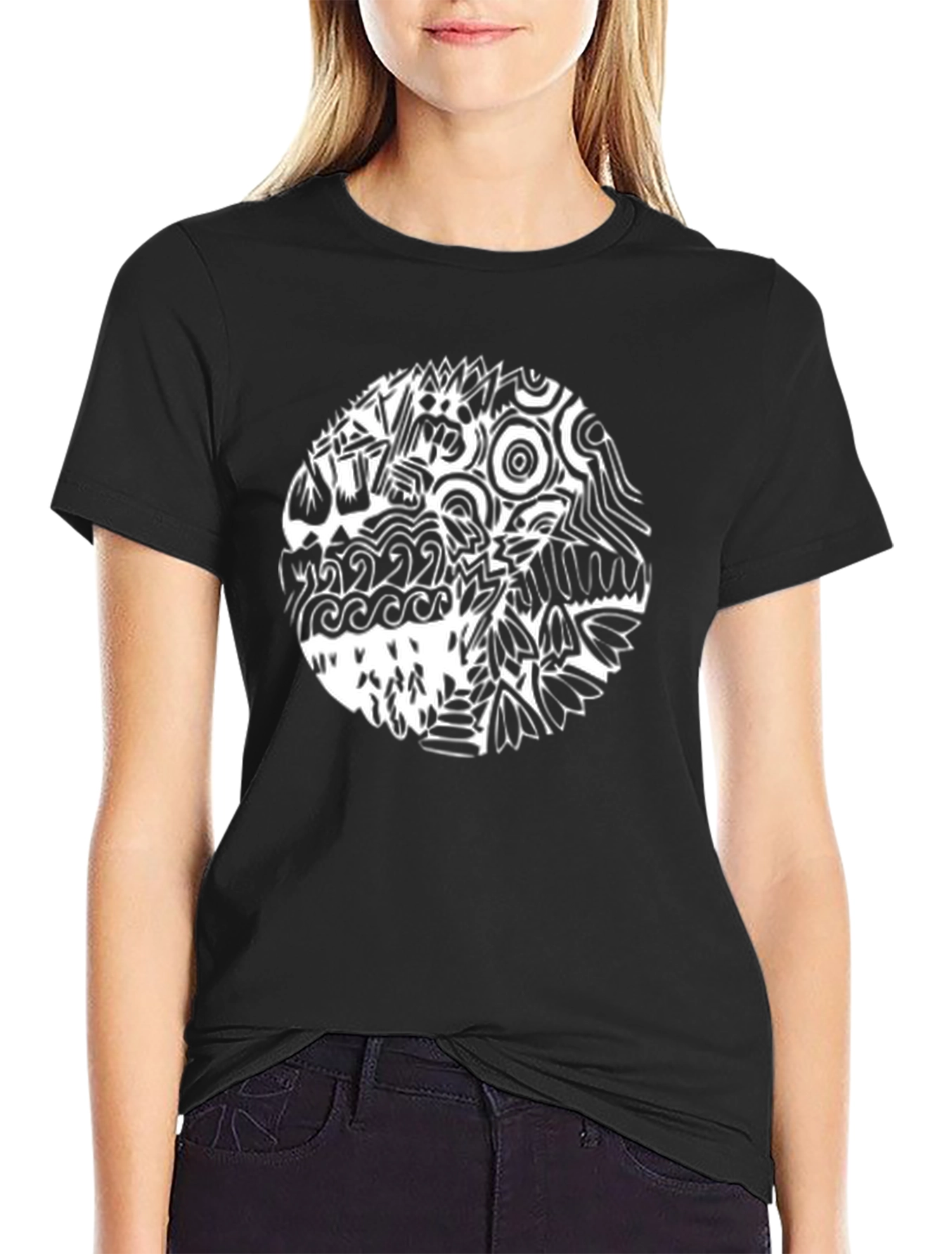 Black Abstract Graphic Print Black T-Shirt view 2
