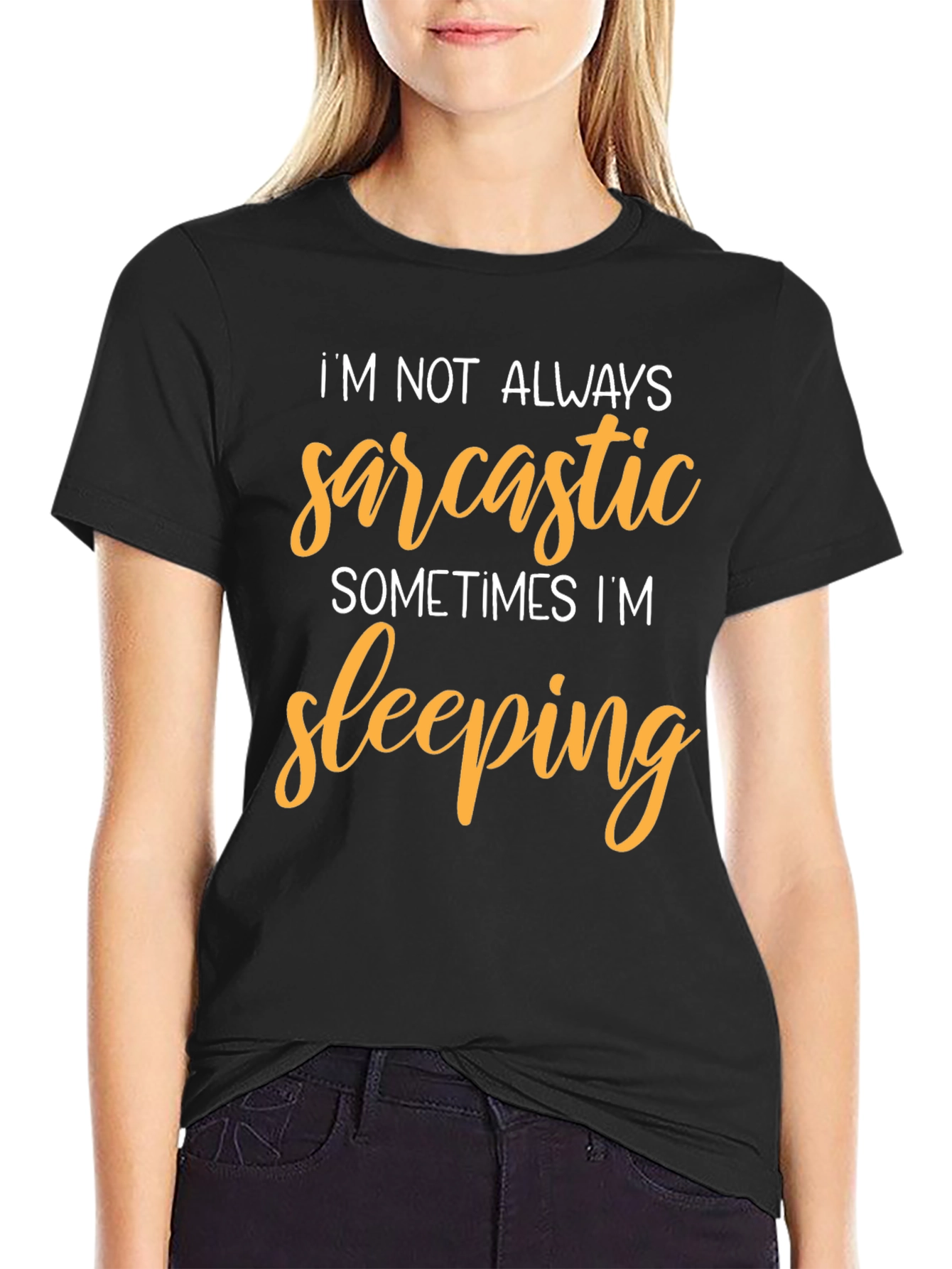 Black Sarcastic Sleeping Black T-Shirt - Funny Graphic Tee view 2
