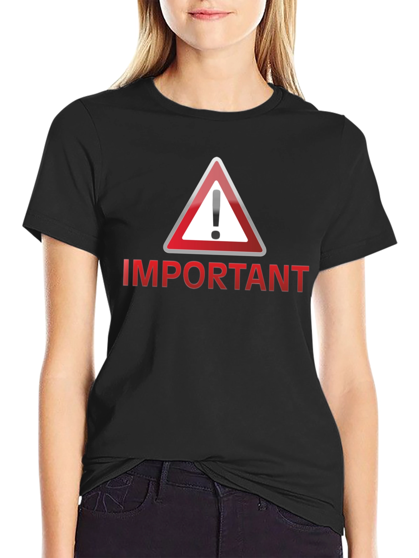 Black Important Warning Sign T-Shirt - Safety First! view 2