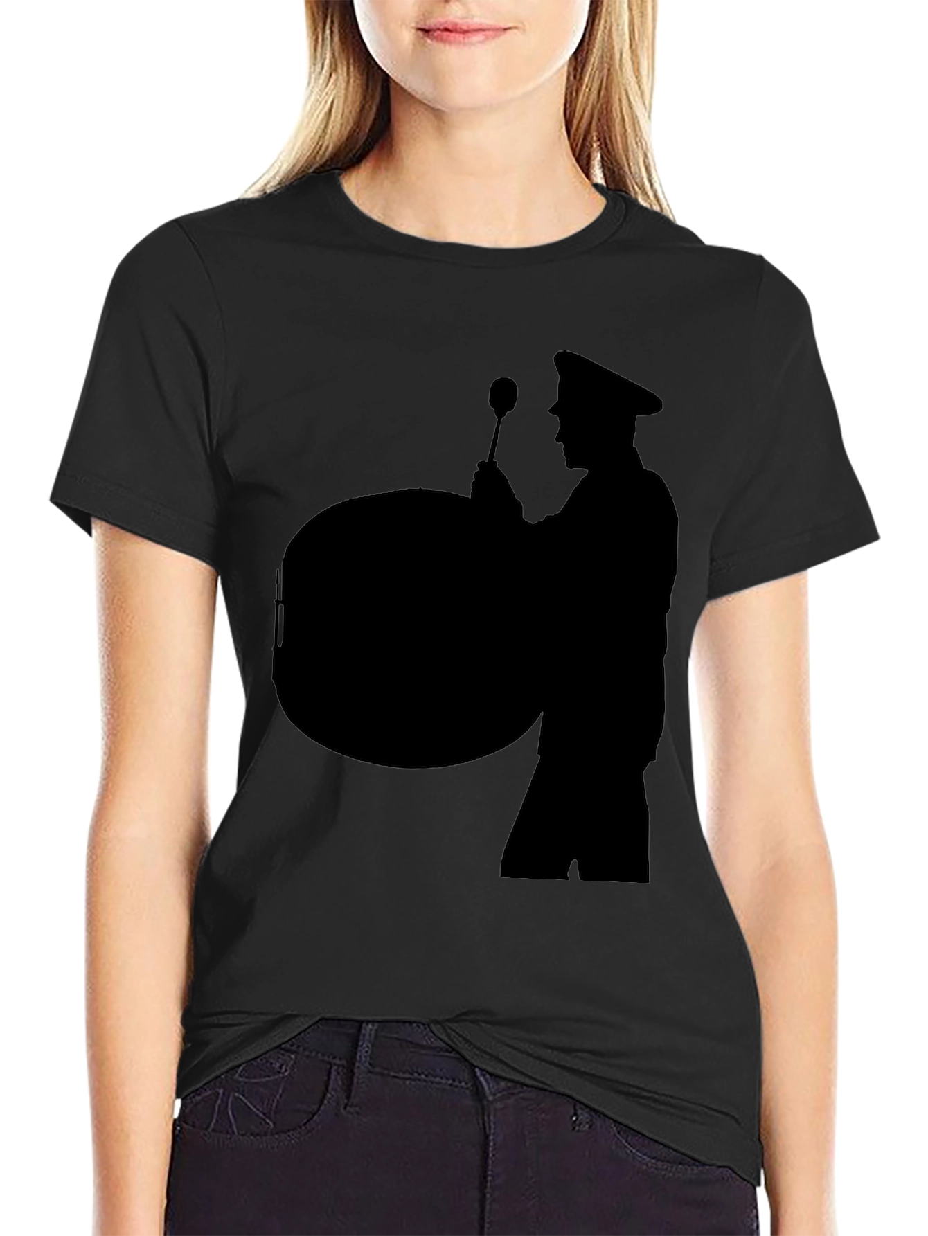 Black Silhouette Drummer Black T-Shirt view 2