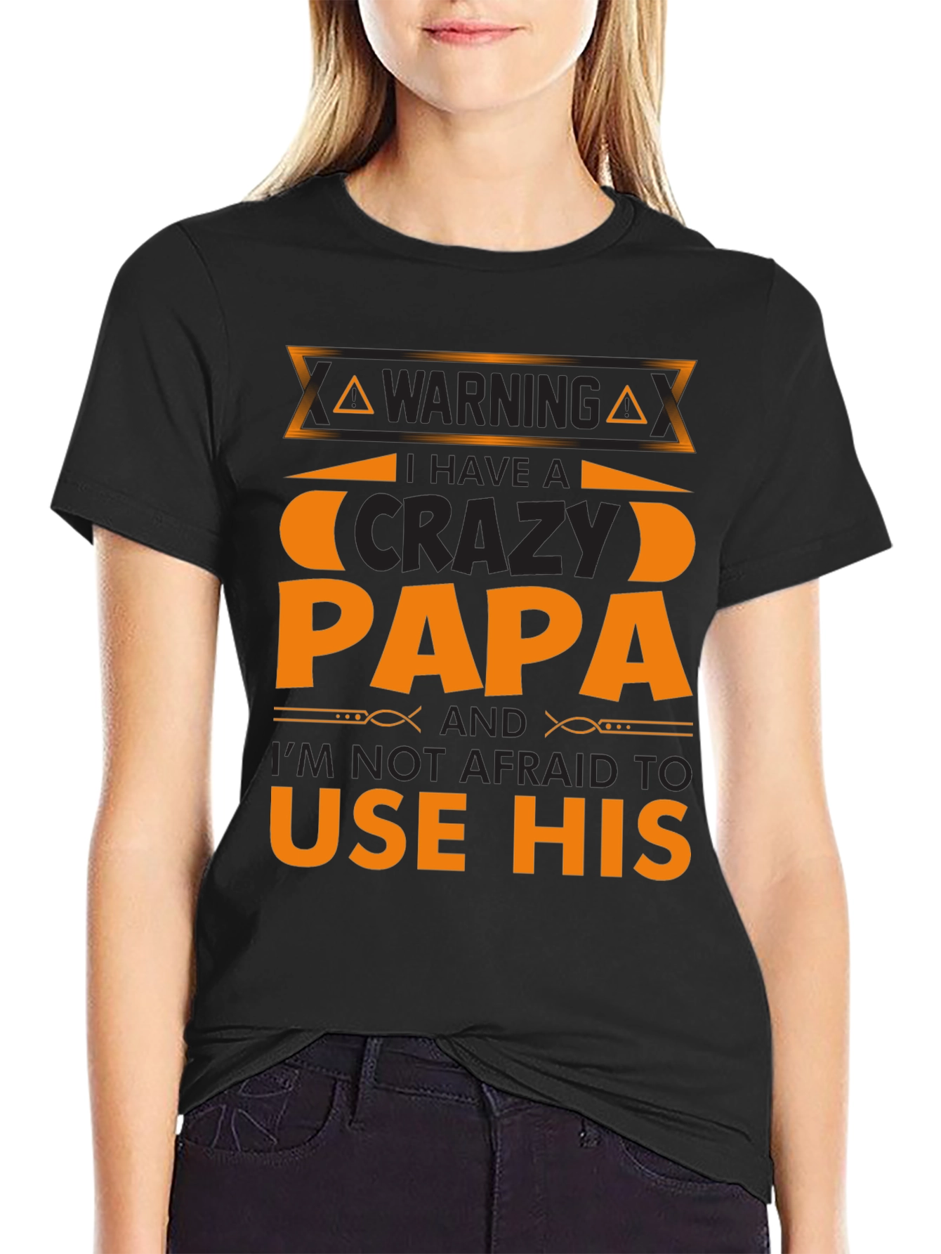 Black Warning Crazy Papa T-Shirt view 2