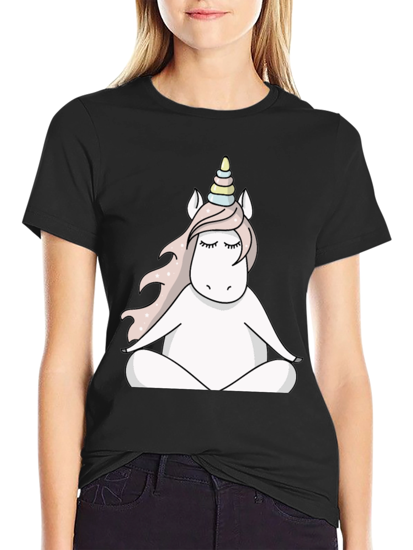 Black Unicorn Meditating T-Shirt view 2