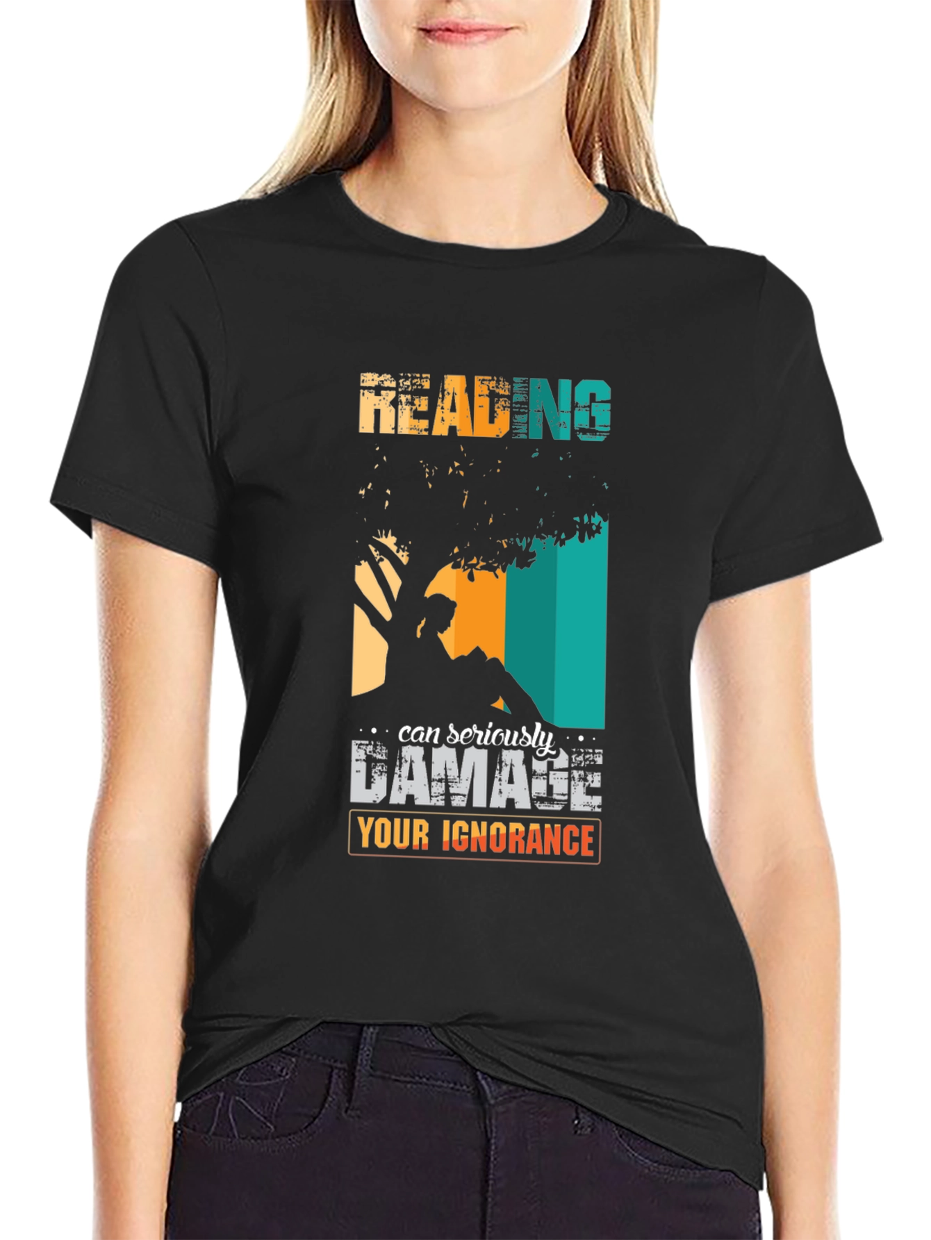 Black Reading Can Damage Ignorance Graphic Tee view 2