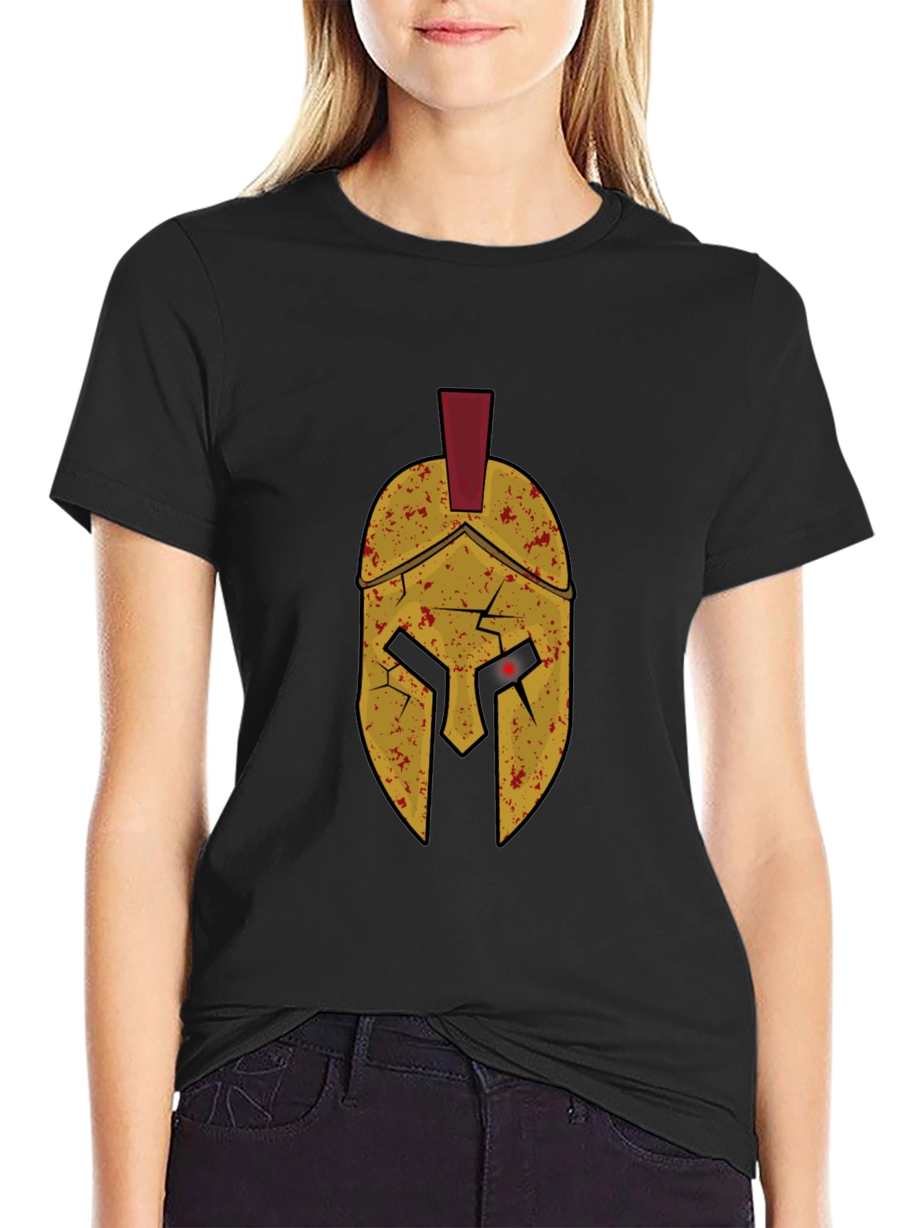 Black Spartan Helmet Graphic Tee - Black view 2