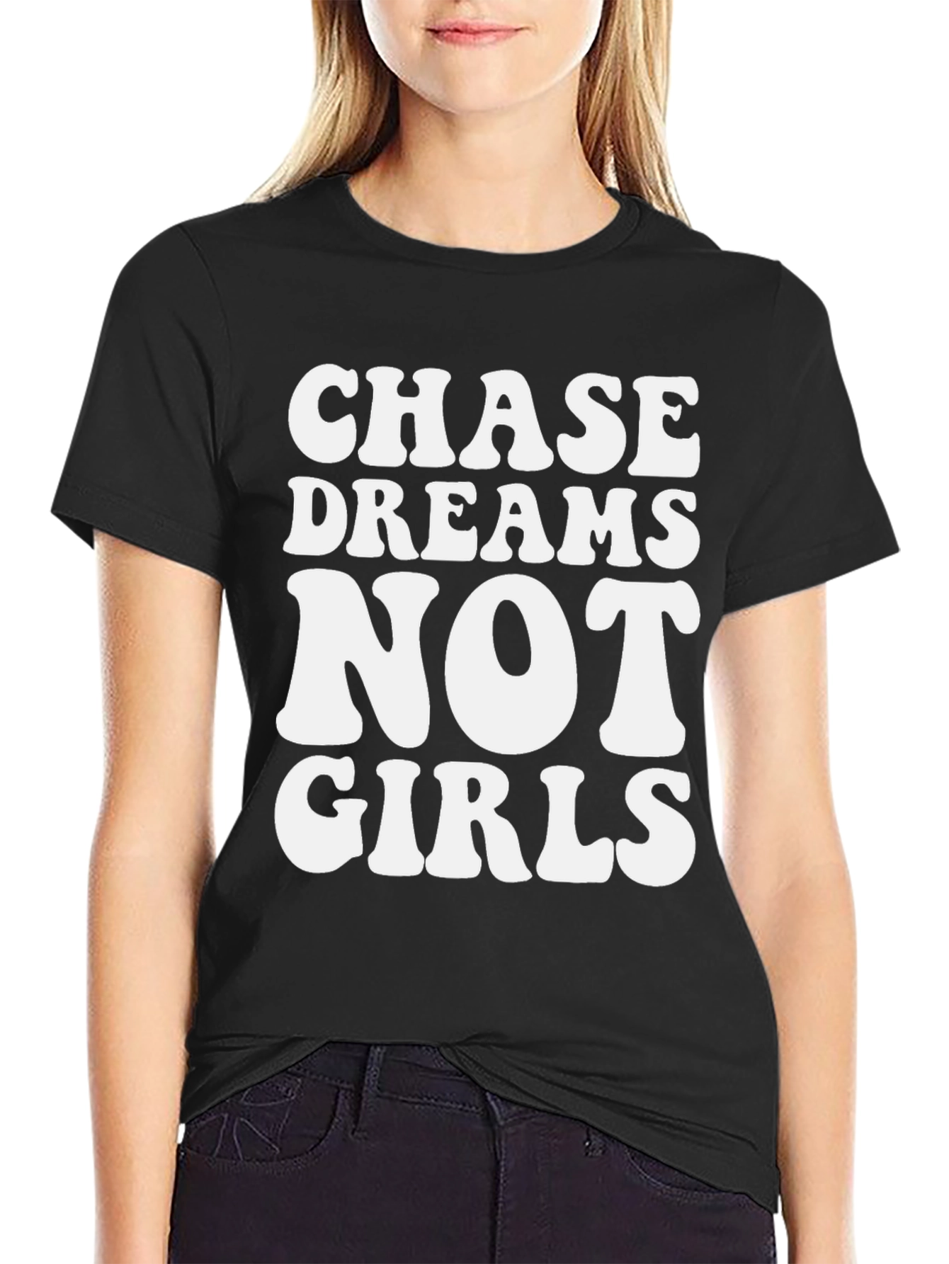 Black Chase Dreams Not Girls Graphic Tee - Black Casual T-Shirt view 2