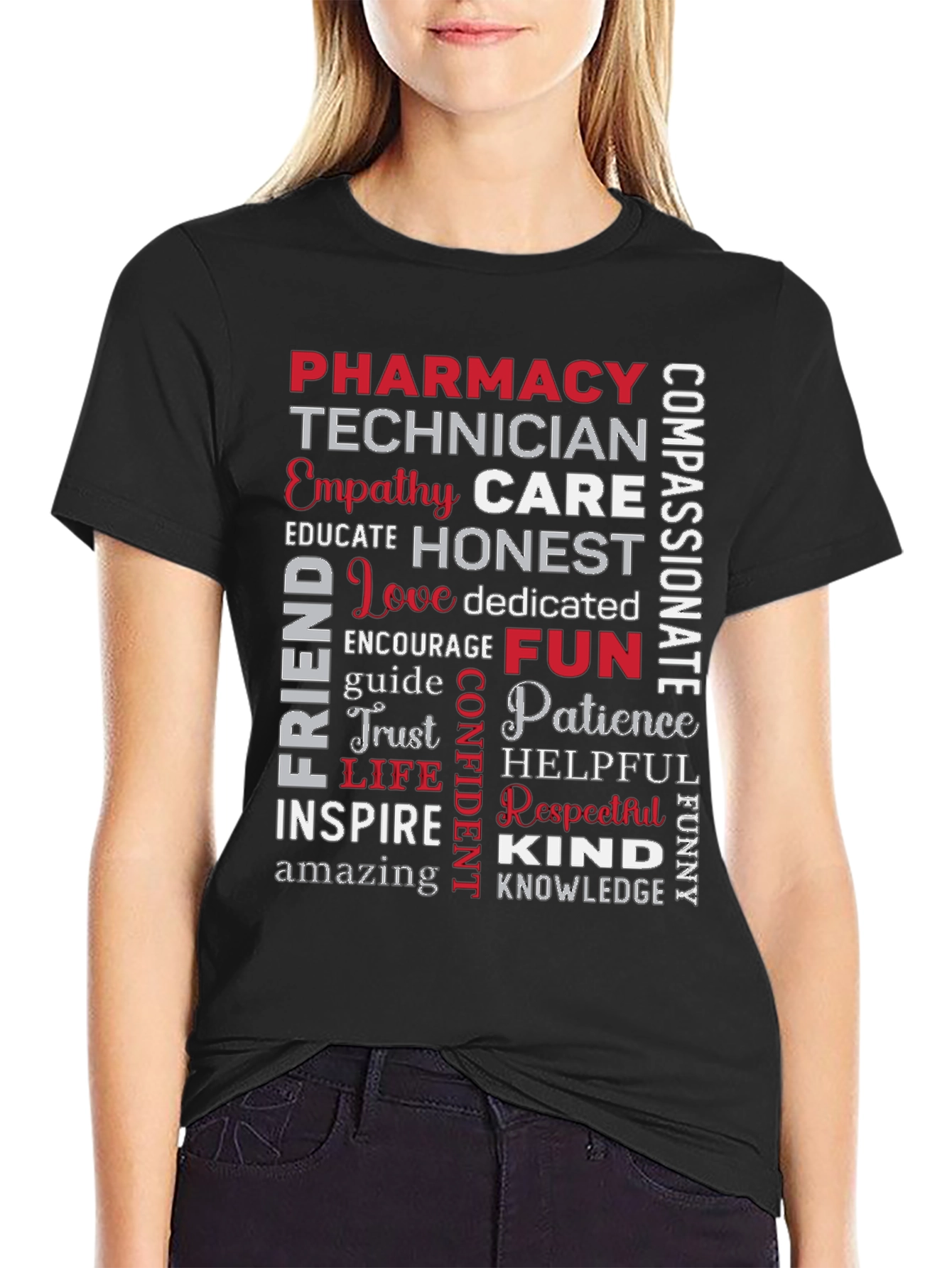 Black Pharmacy Technician Word Art T-Shirt view 2