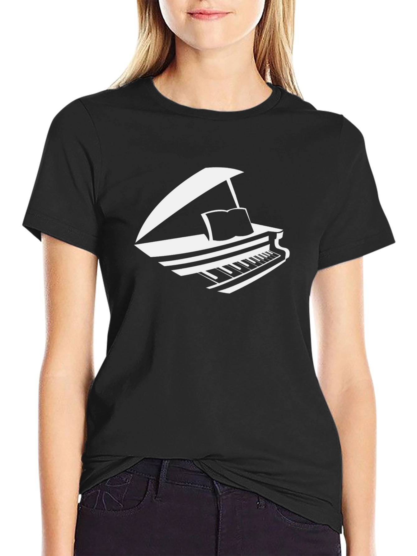 Black Grand Piano Graphic Tee - Music Lover T-Shirt view 2