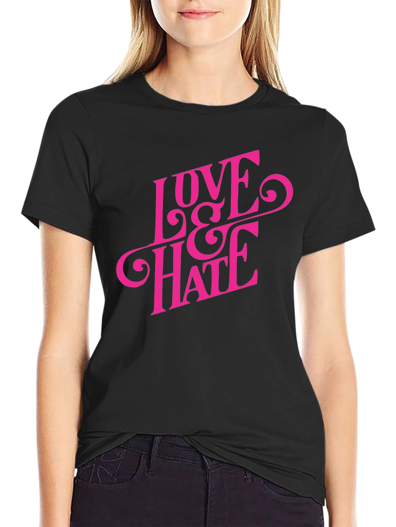 Black Love & Hate Graphic Tee - Bold Statement T-Shirt view 2