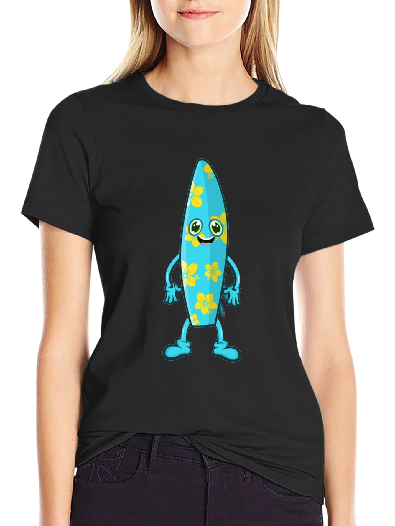 Black Fun Surfboard Character Graphic Tee view 2