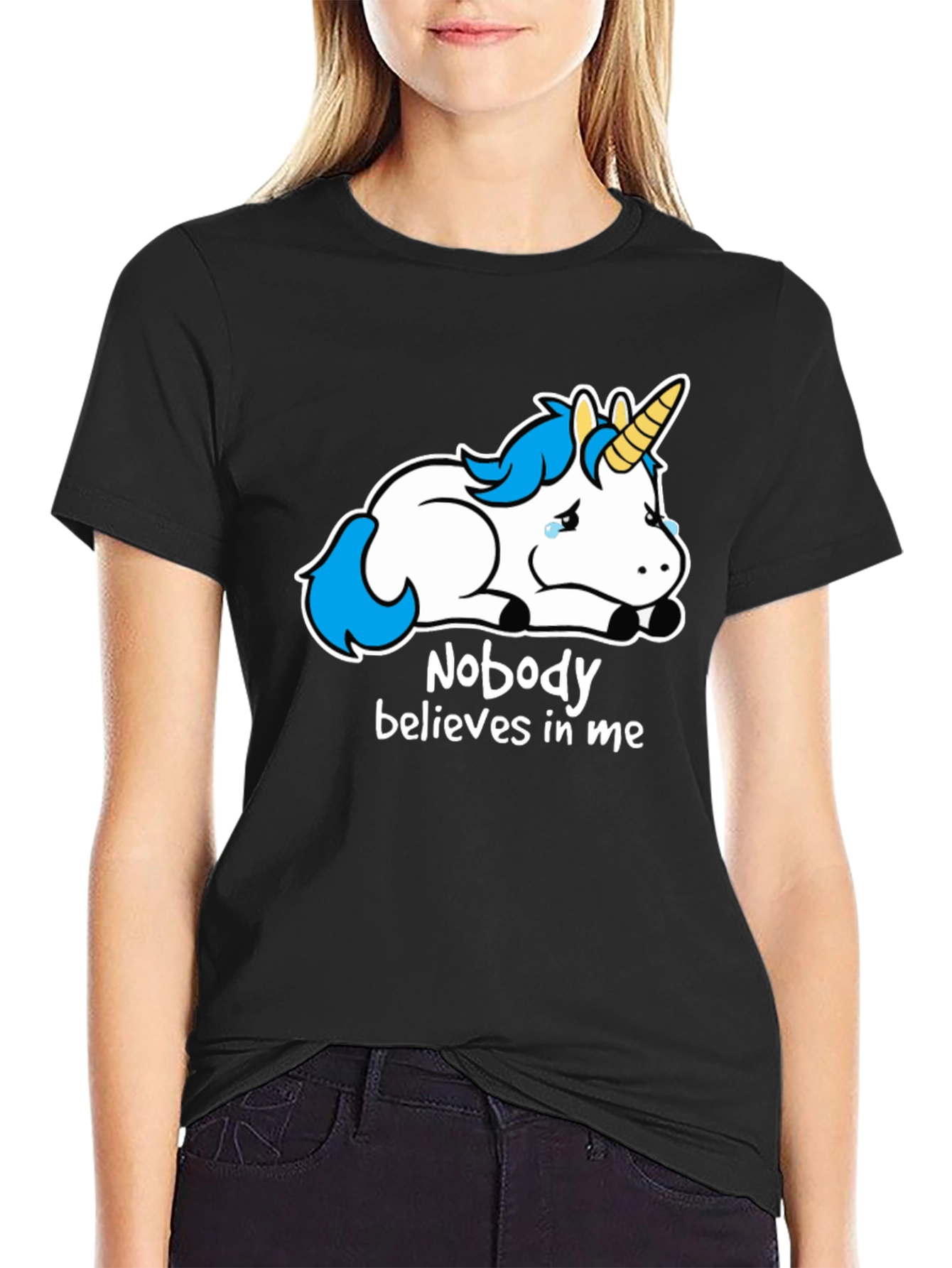 Black Sad Unicorn Graphic Tee - Nobody Believes view 2