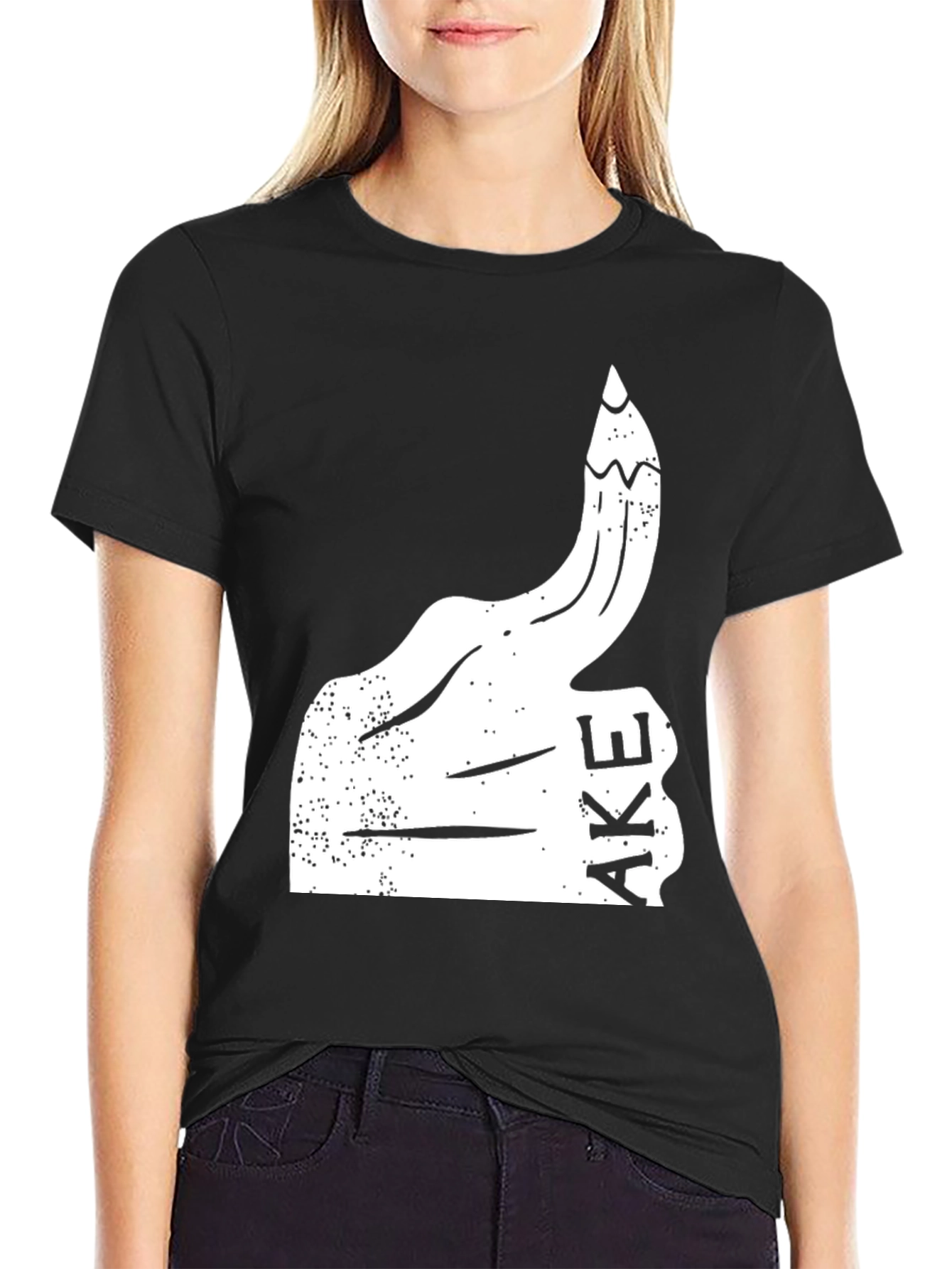 Black Funny Graphic Tee - Thumbs Up Fake view 2