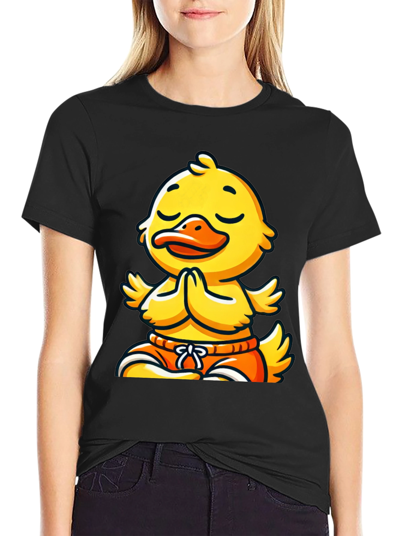 Black Meditating Duck T-Shirt: Funny Yoga Animal Tee view 2