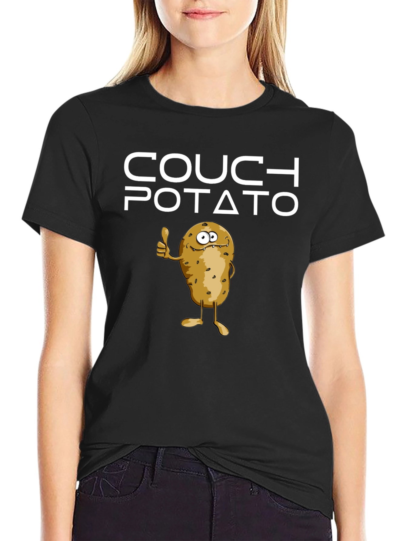 Black Couch Potato T-Shirt - Funny Cartoon Graphic Tee view 2