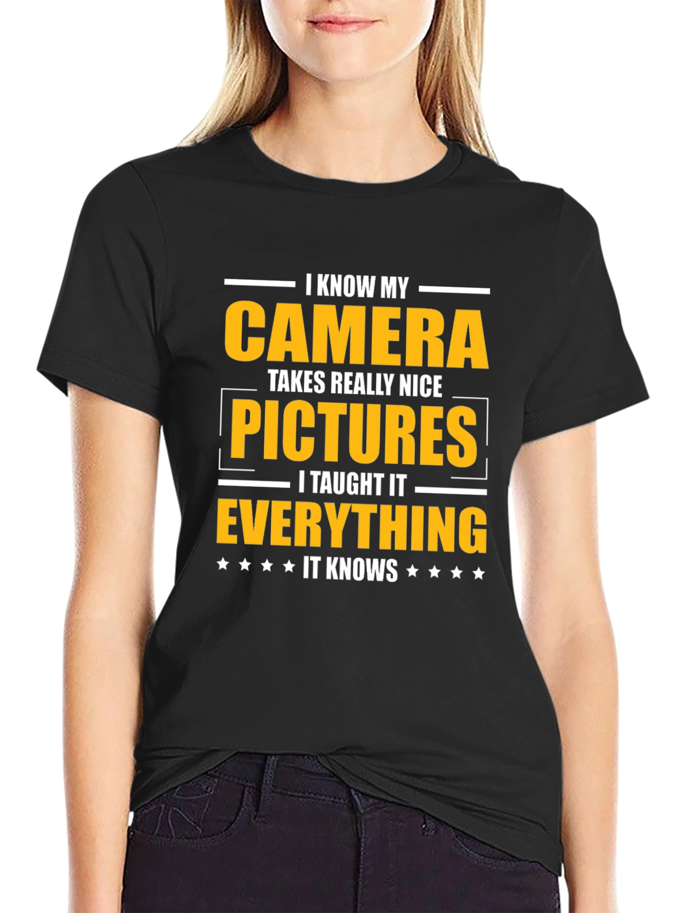 Black Funny Camera T-Shirt - I Taught It Everything! view 2