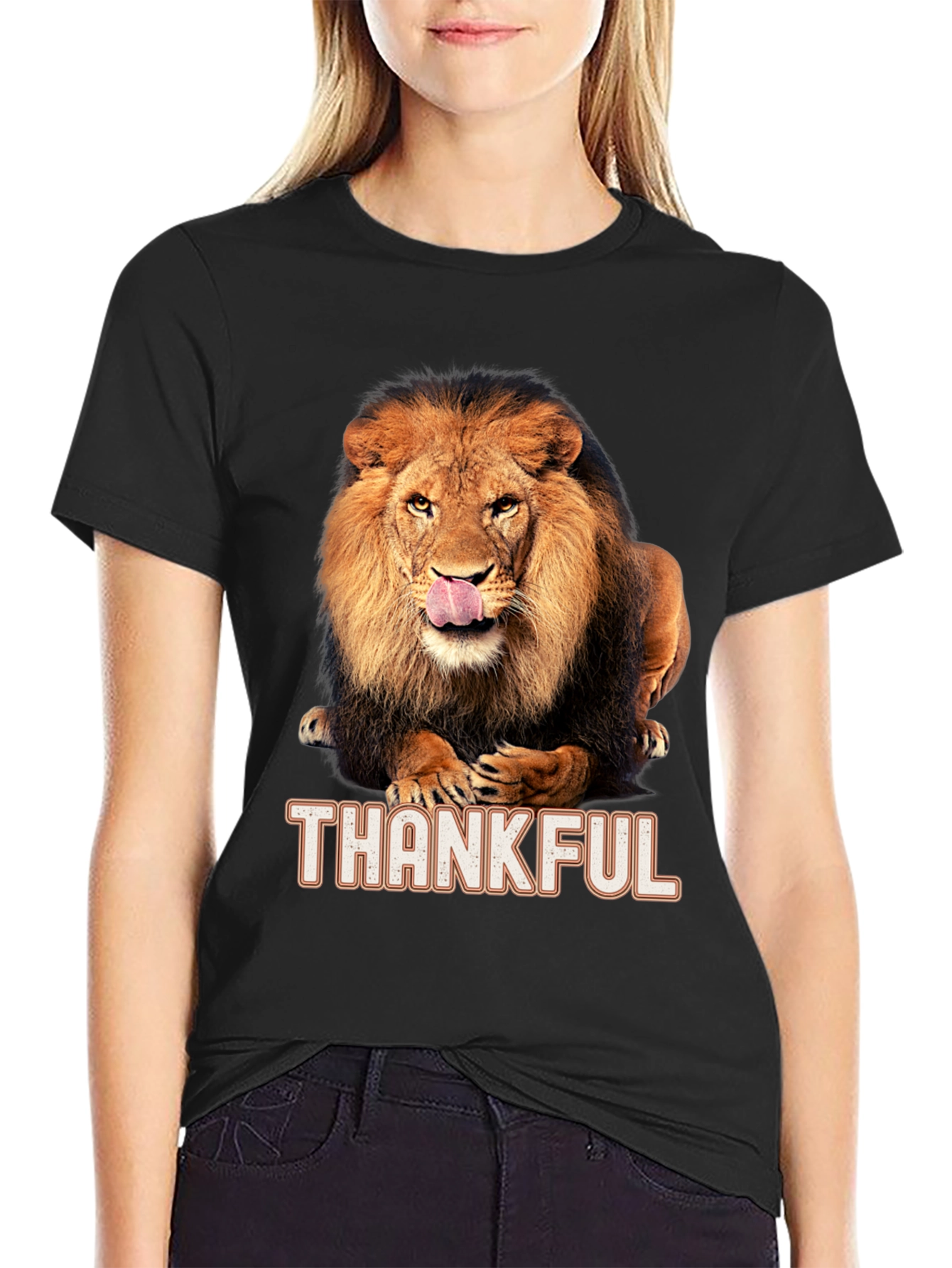 Black Thankful Lion Graphic T-Shirt - Men's Black Tee view 2
