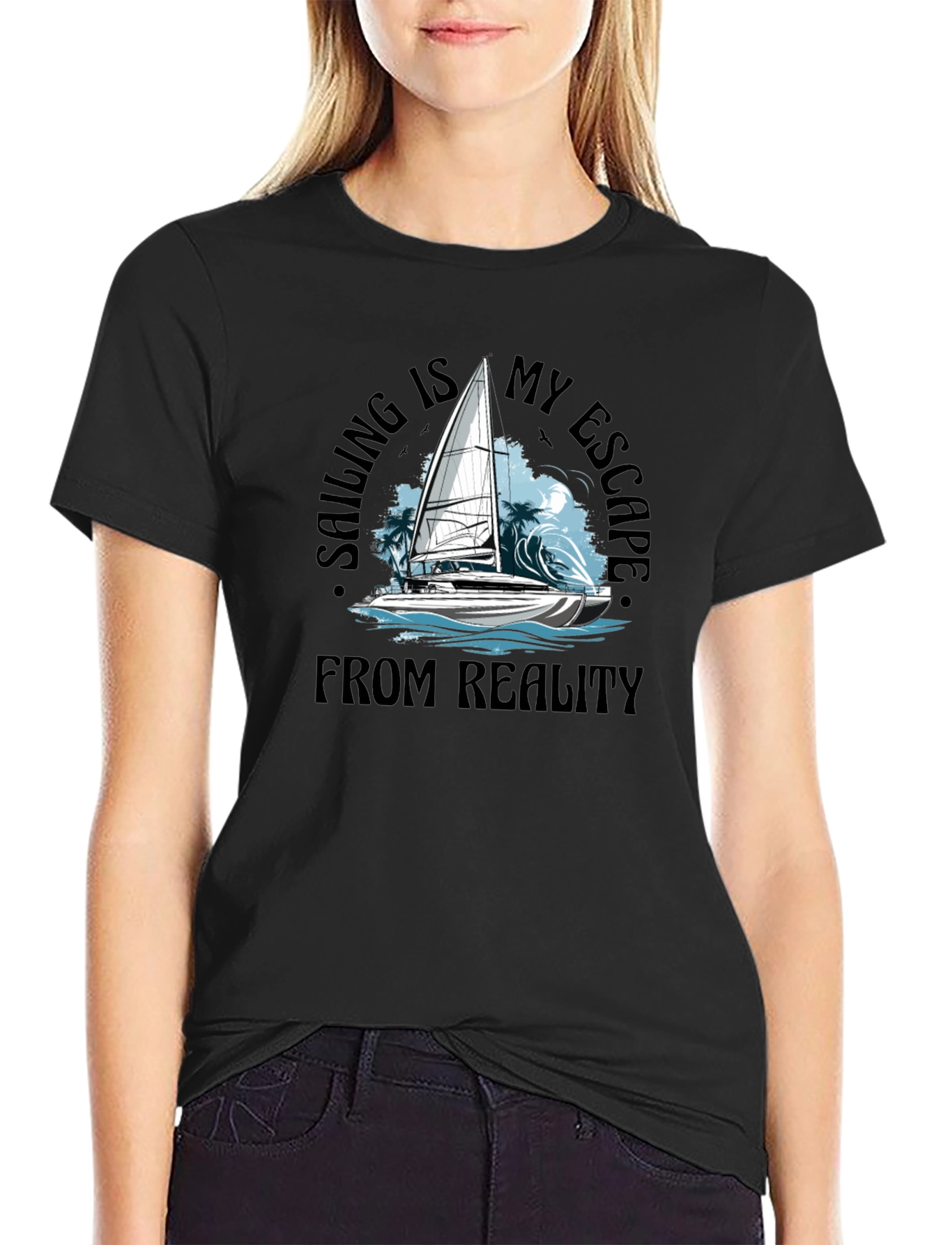 Black Sailing Escape Black T-Shirt view 2