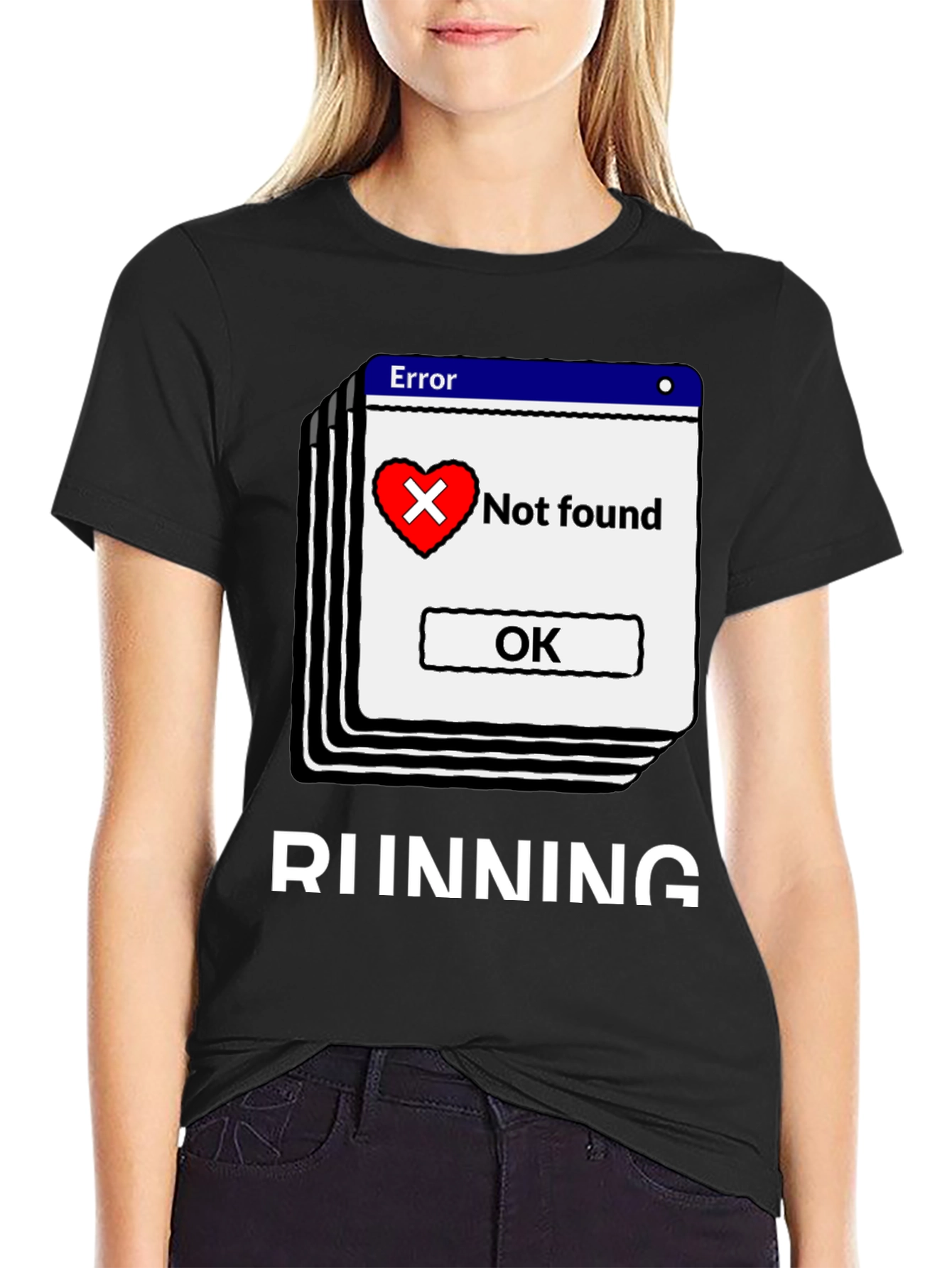 Black Error Heart Not Found Running T-Shirt view 2
