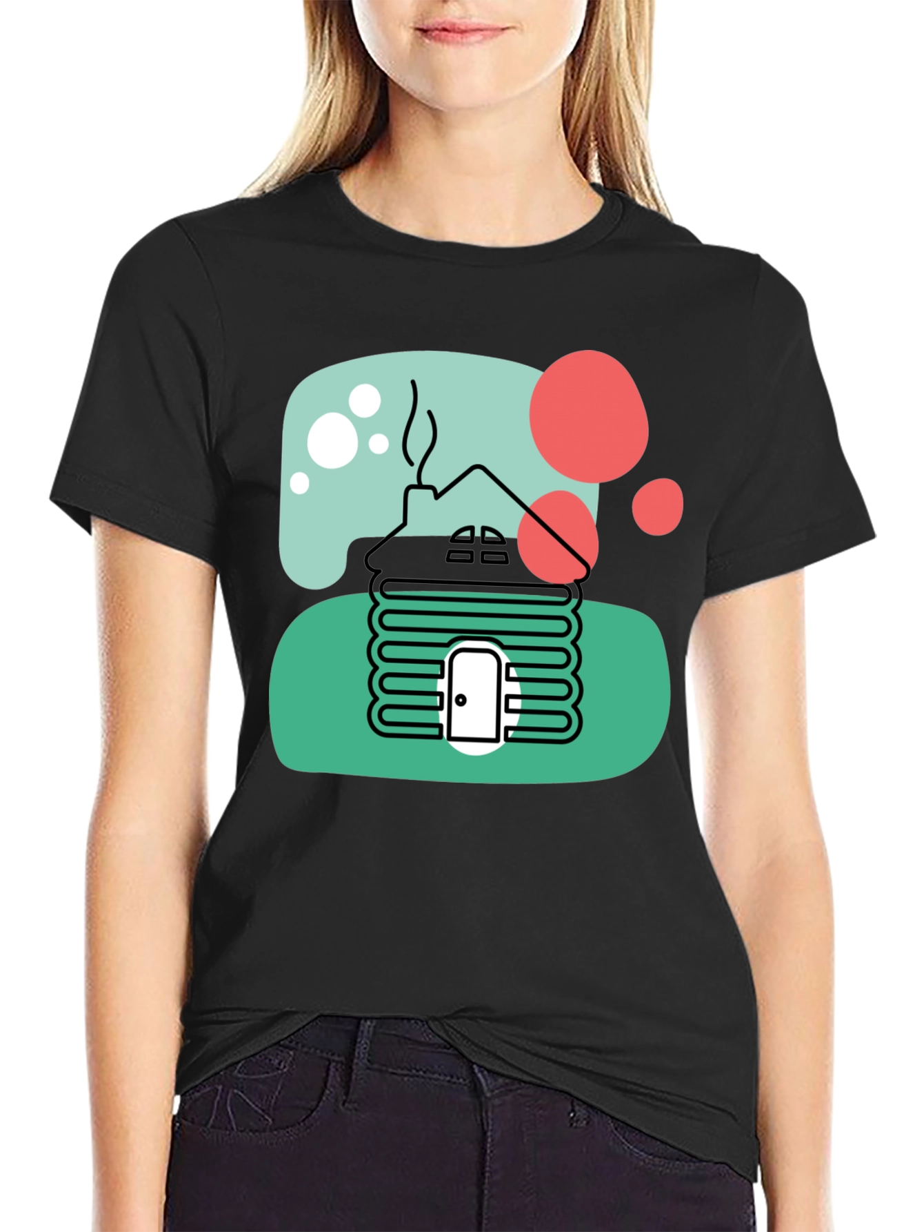 Black Cabin T-Shirt, Novelty Graphic Tee view 2