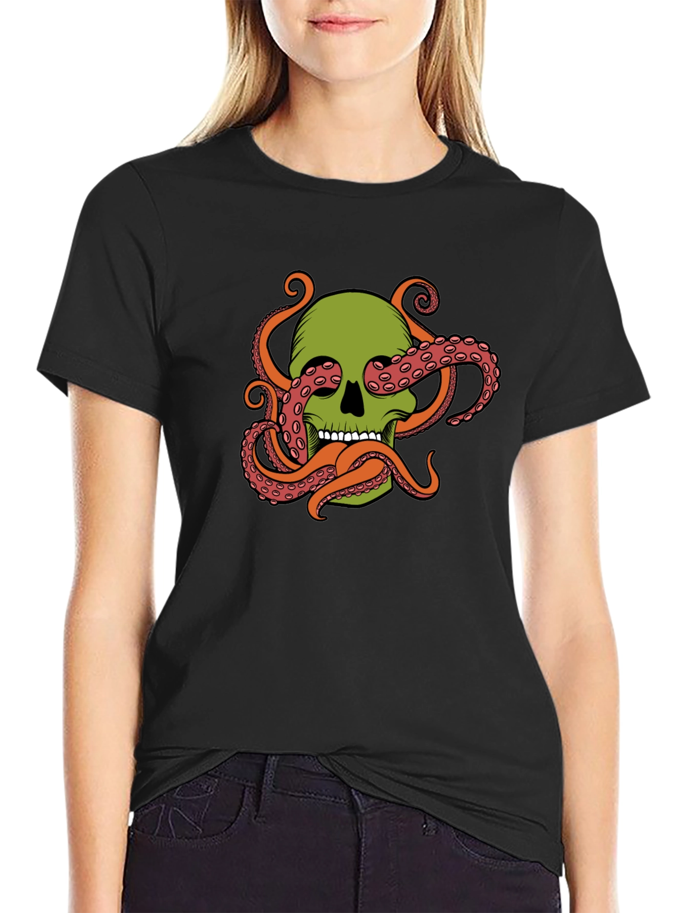 Black Skull Octopus Graphic Tee - Black Cotton Blend view 2