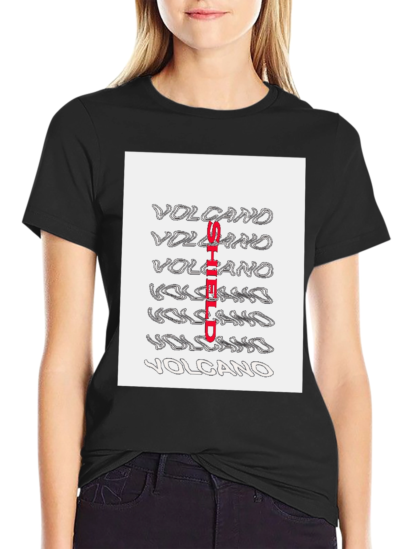 Black Volcano Shield Graphic Print T-Shirt view 2
