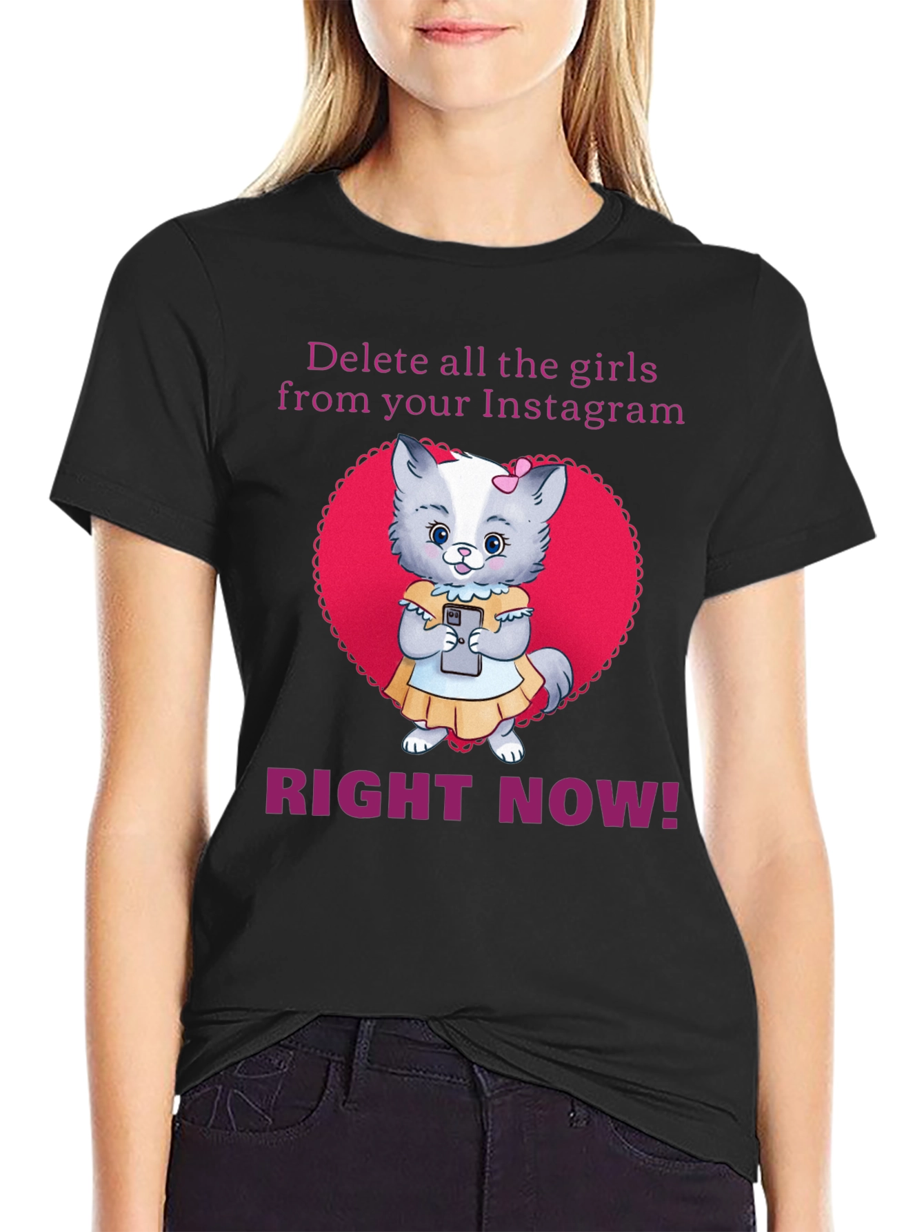 Black Funny Delete Girls Instagram T-Shirt view 2
