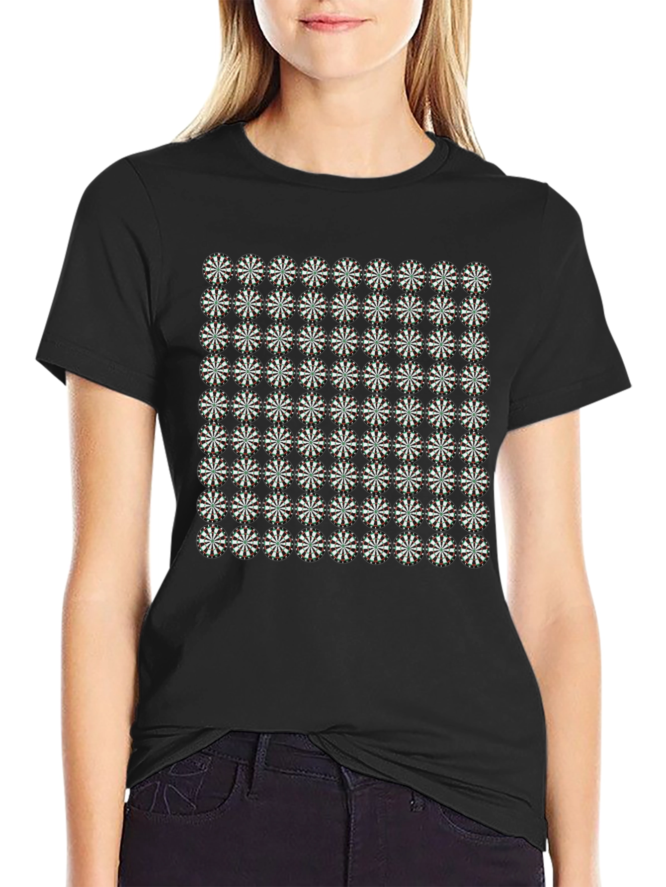 Black Geometric Floral Pattern Black T-Shirt view 2