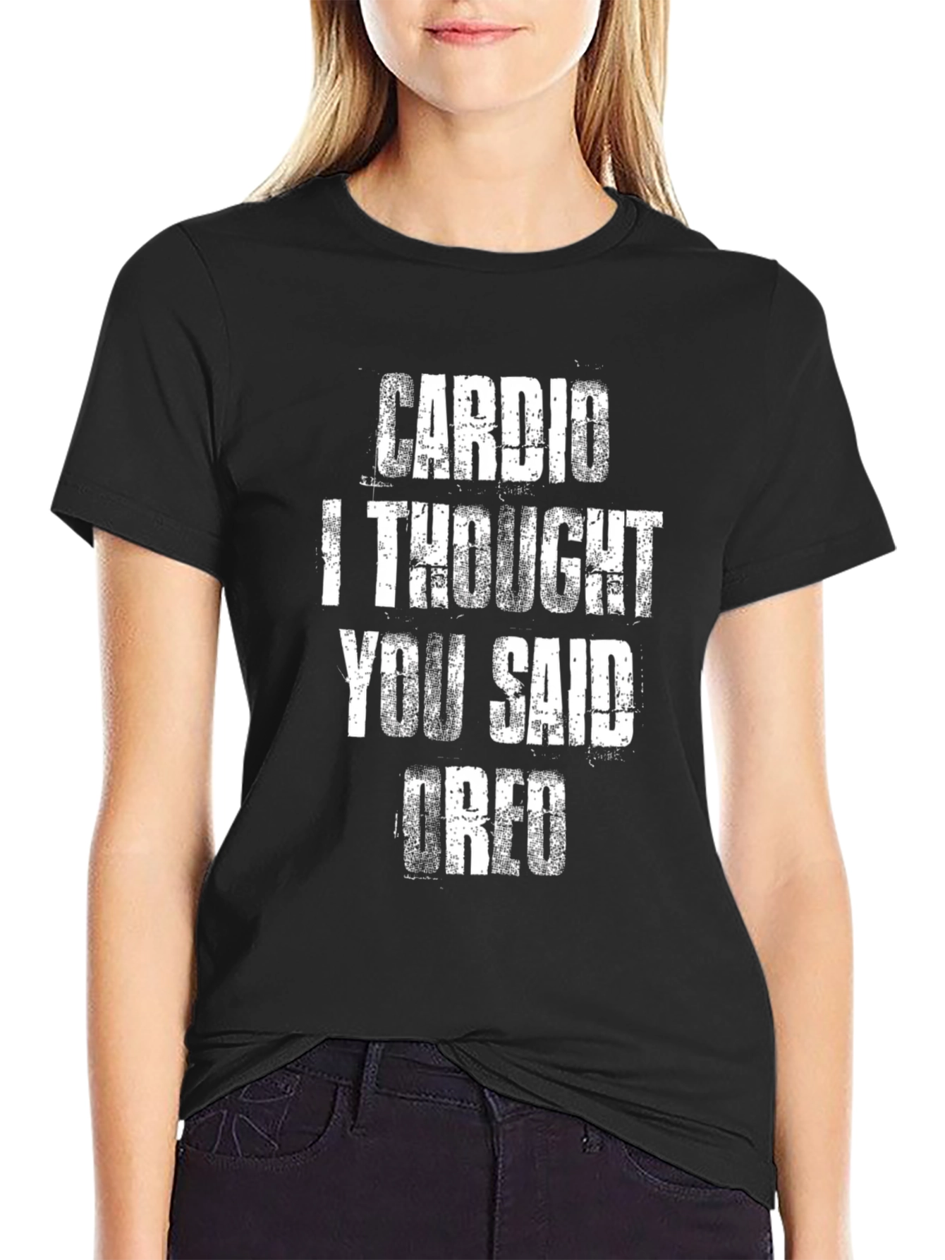 Black Cardio I Thought You Said Oreo Funny Workout T-Shirt view 2