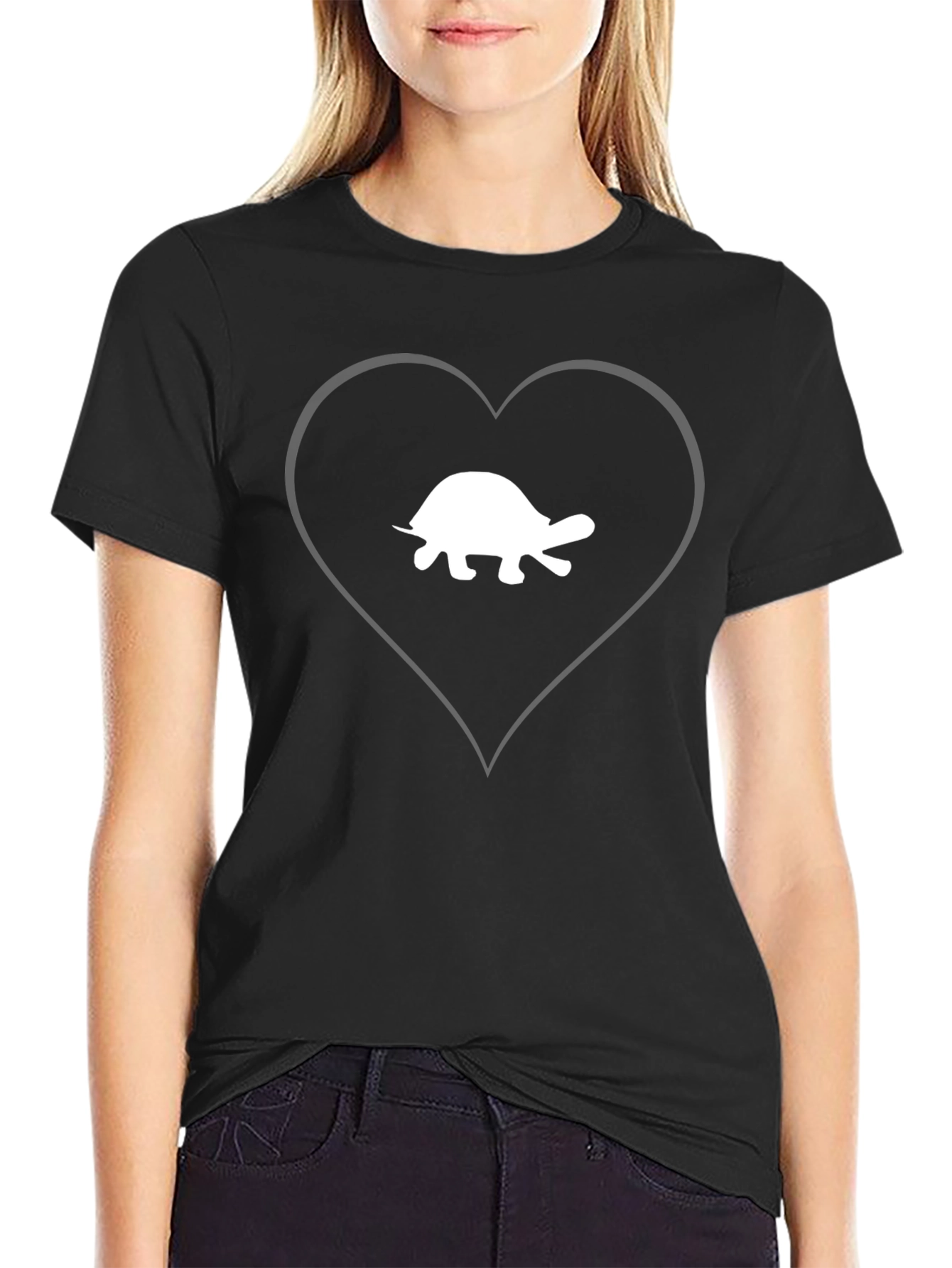 Black Turtle Heart T-Shirt - Black Cotton Tee view 2