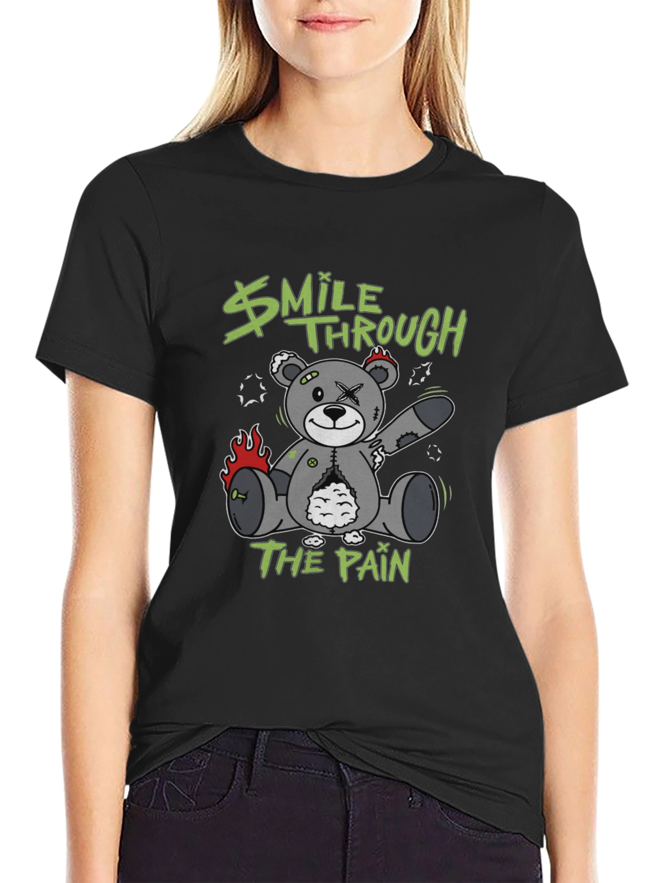 Black Smile Through The Pain Graphic T-Shirt view 2