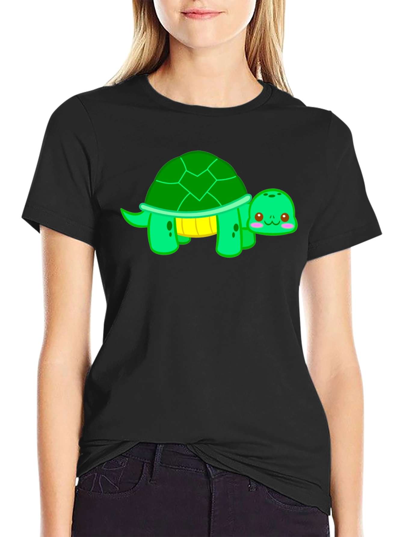 Black Cute Turtle Graphic T-Shirt - Black view 2