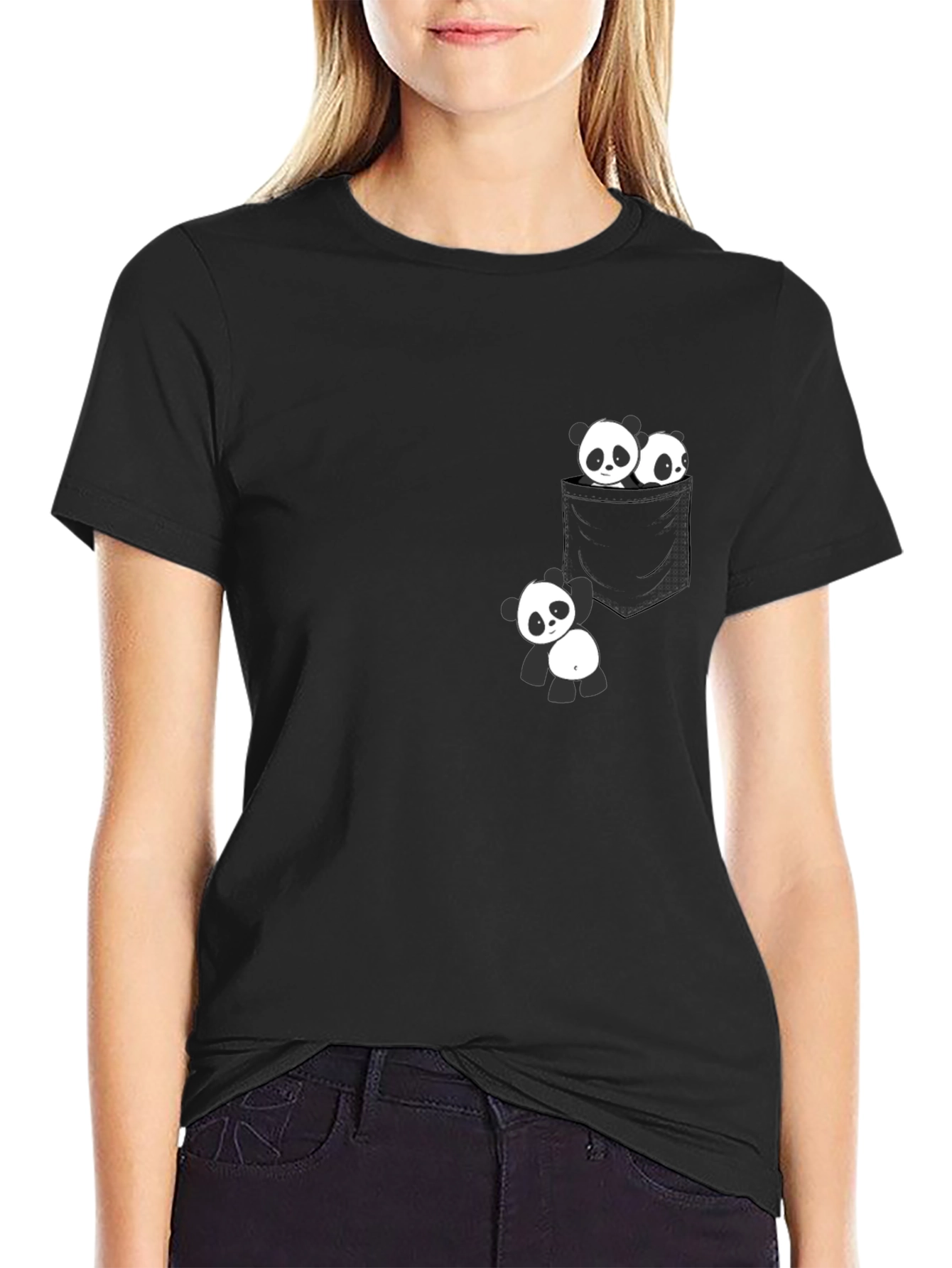 Black Panda Pocket Tee - Cute Graphic T-Shirt view 2