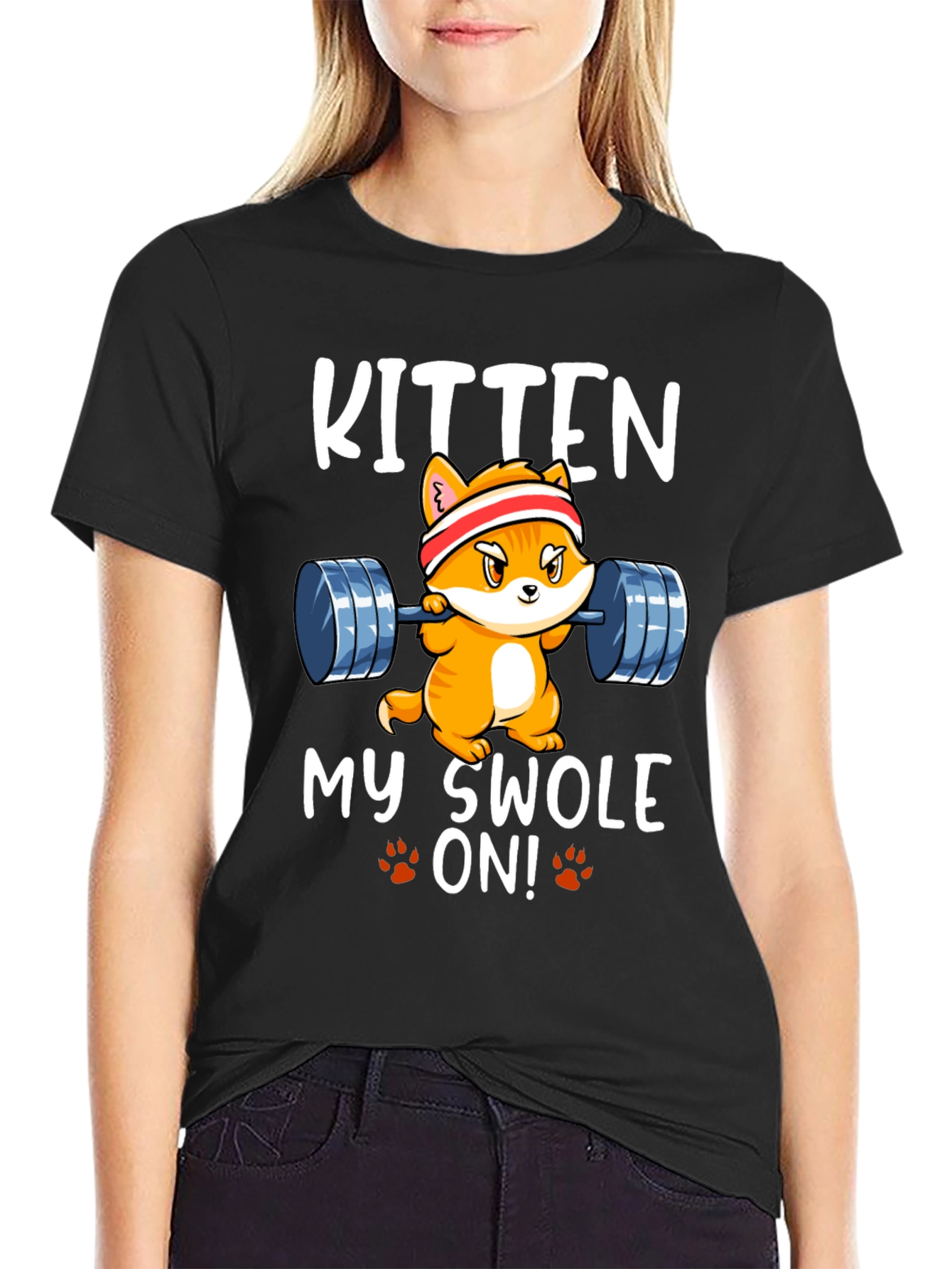 Black Kitten My Swole On! T-Shirt Gym Workout Tee view 2