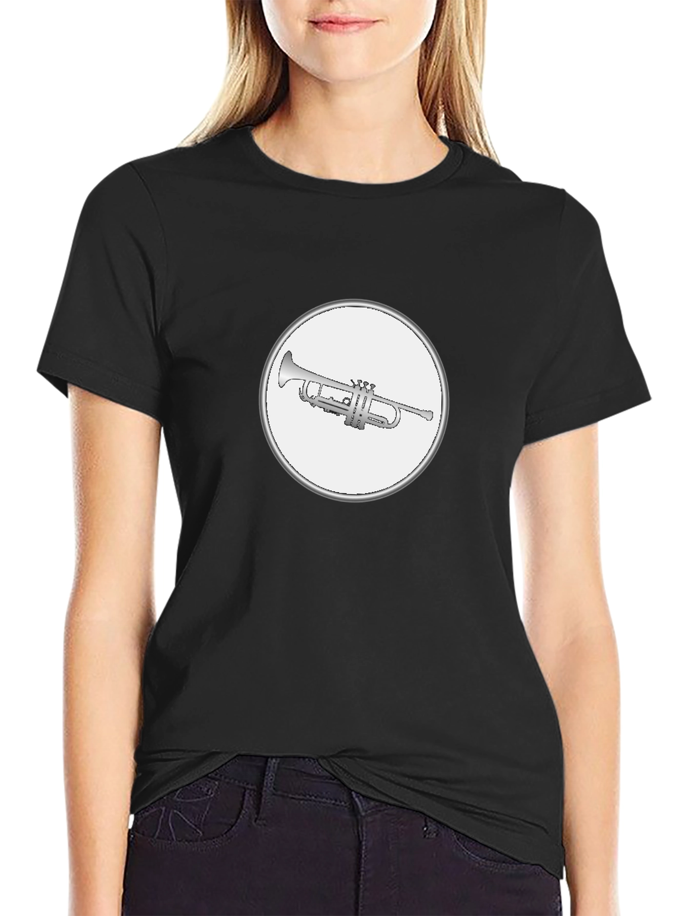 Black Trumpet Emblem Graphic Tee - Stylish Music Lover T-Shirt view 2