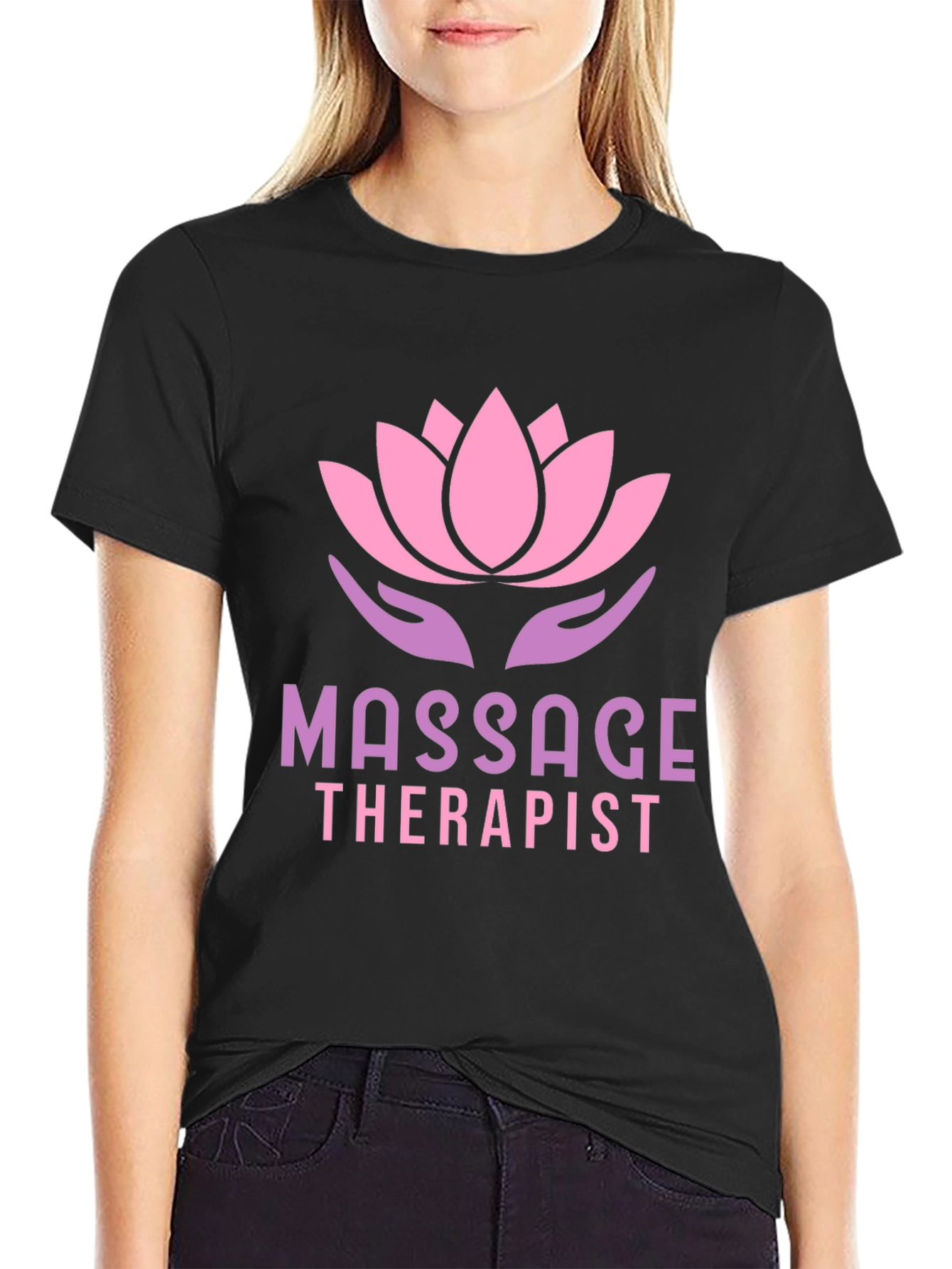 Black Massage Therapist Lotus Flower T-Shirt view 2