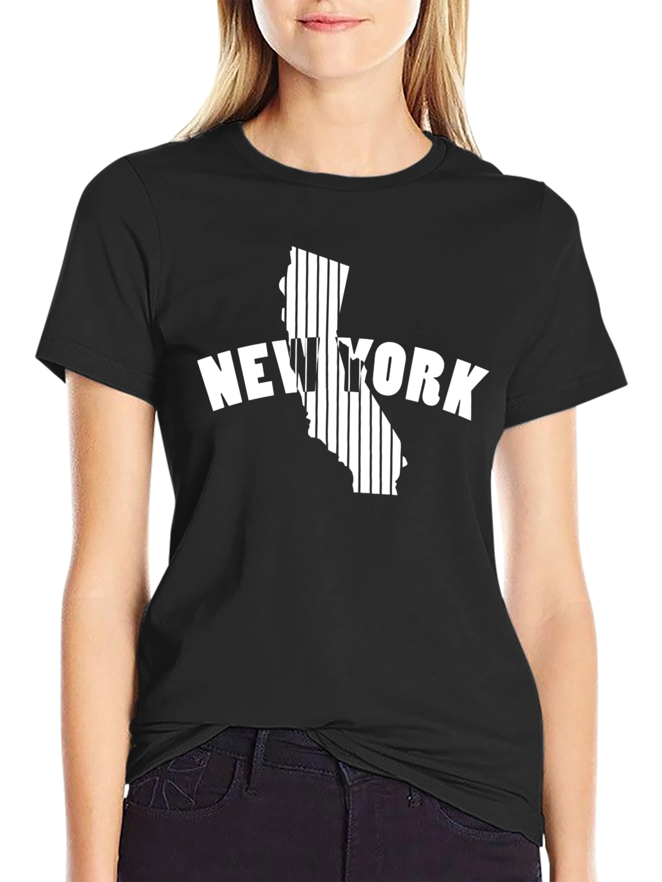 Black New York California Graphic Tee - Black Cotton T-Shirt view 2