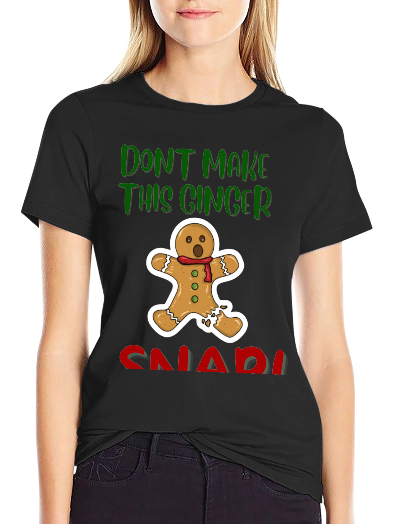 Black Gingerbread Man T-Shirt - Don't Make This Ginger Snap view 2