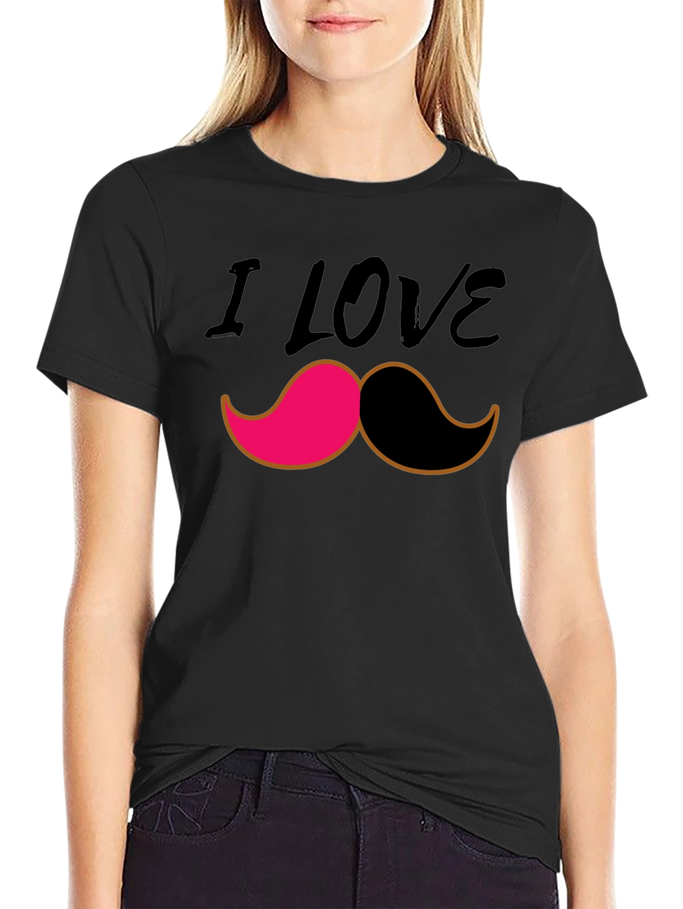 Black I Love Mustache Graphic Tee - Black view 2