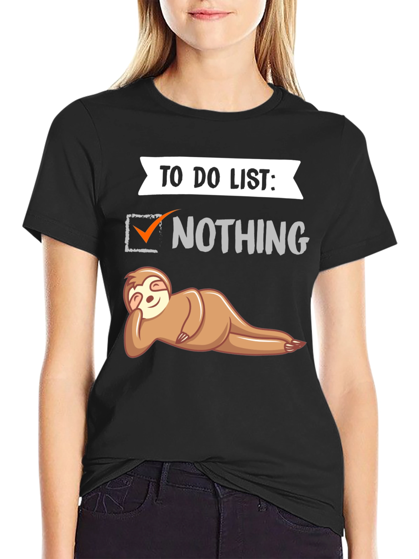 Black Lazy Sloth To-Do List T-Shirt - Funny Graphic Tee view 2
