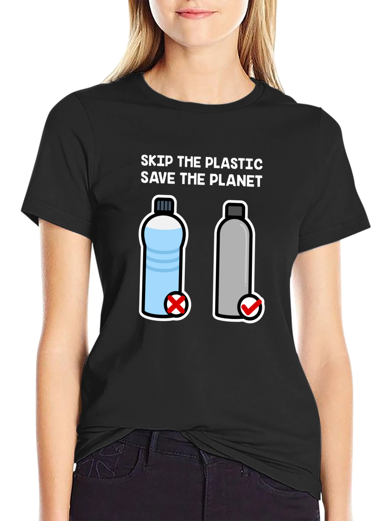 Black Skip the Plastic, Save the Planet T-Shirt view 2