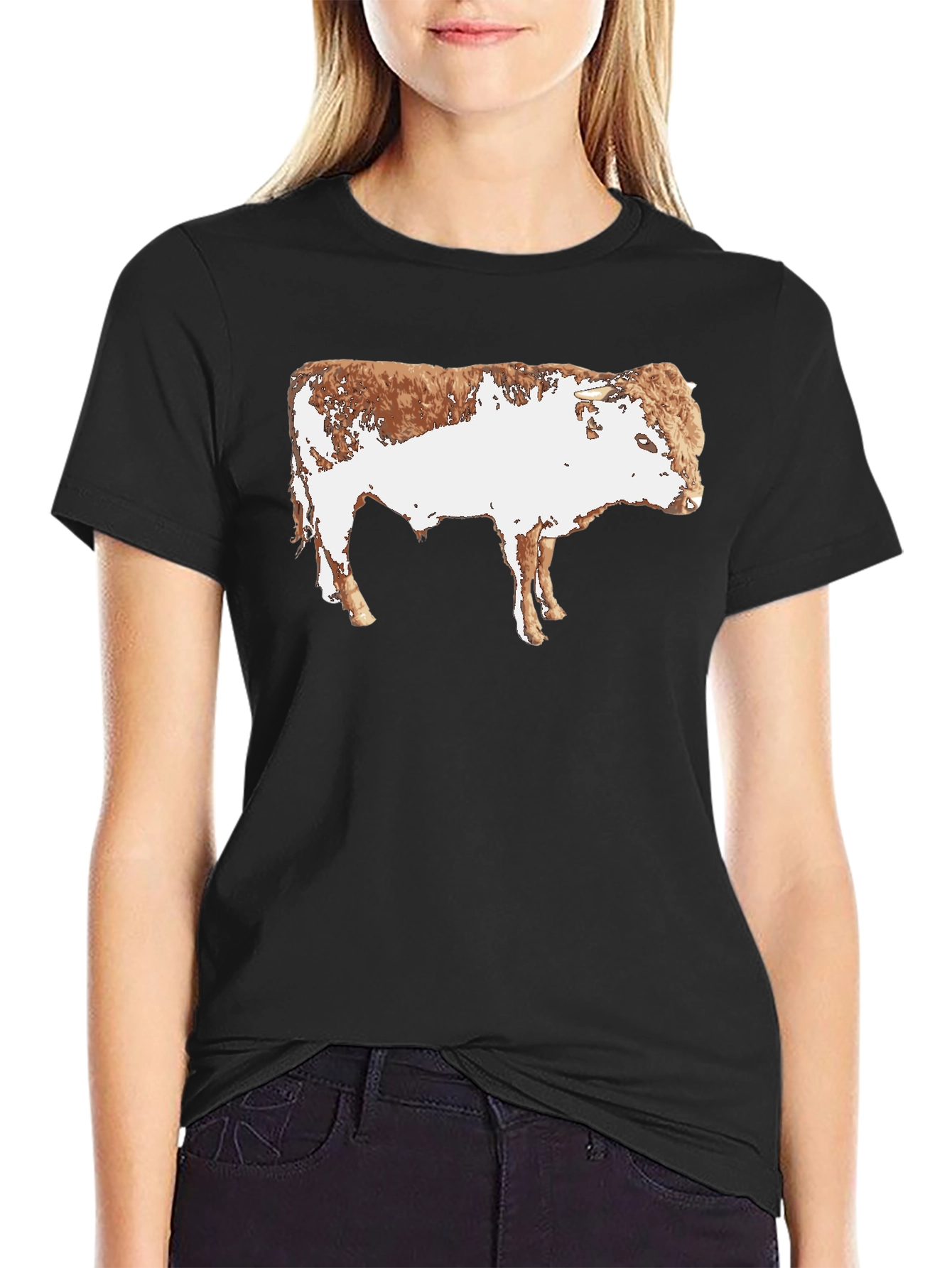 Black Cow Graphic Black T-Shirt - Animal Print Tee view 2