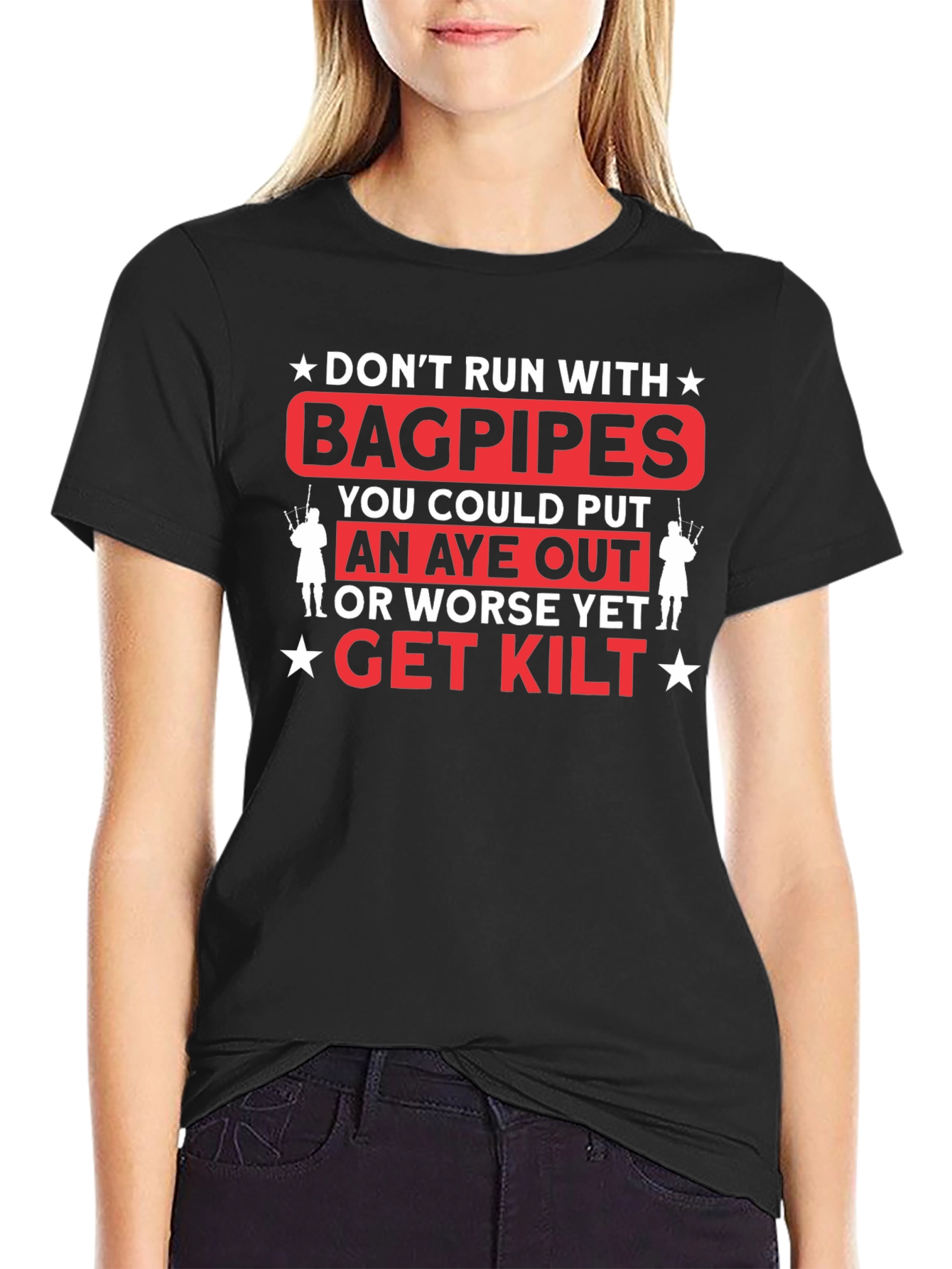 Black Don't Run with Bagpipes Graphic T-Shirt view 2