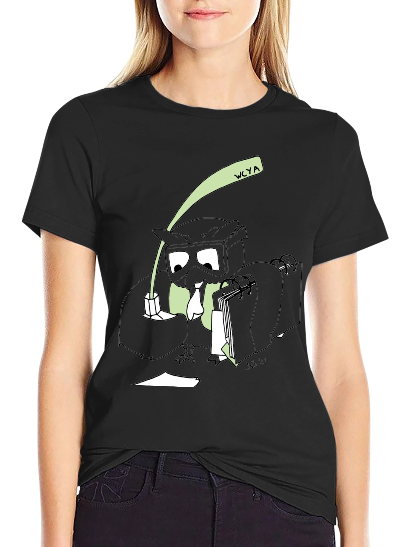 Black Cartoon Owl T-Shirt - Black Cotton Blend view 2