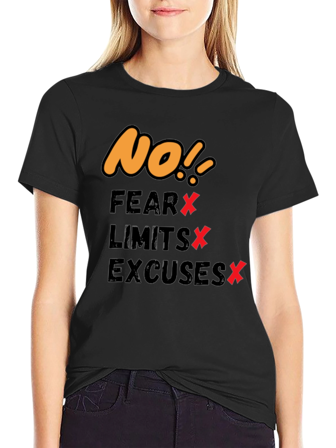 Black Motivational T-Shirt - No Fear, Limits, Excuses! view 2