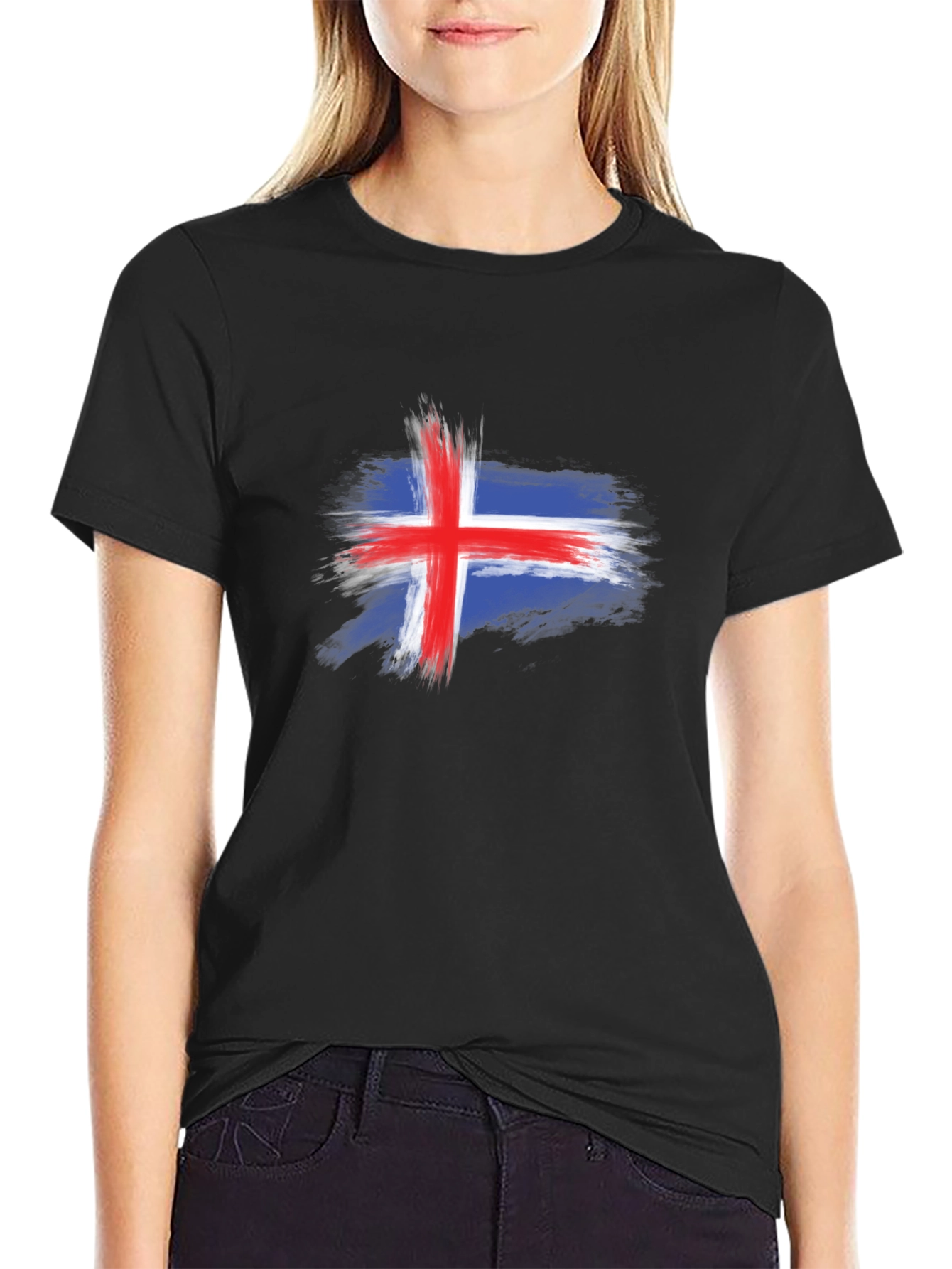 Black Iceland Flag Brush Stroke Men's Black T-Shirt view 2