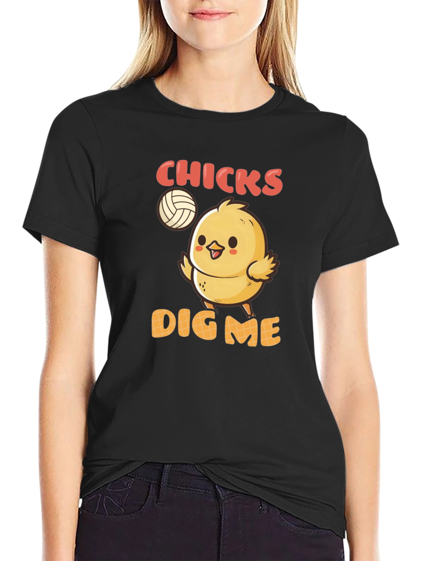 Black Chicks Dig Me T-Shirt - Volleyball Chick Graphic Tee view 2