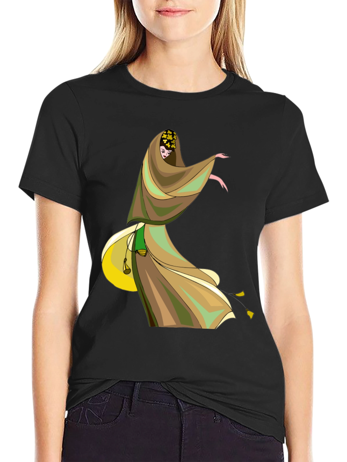 Black Mystic Dancer Graphic Tee - Black Cotton Blend view 2