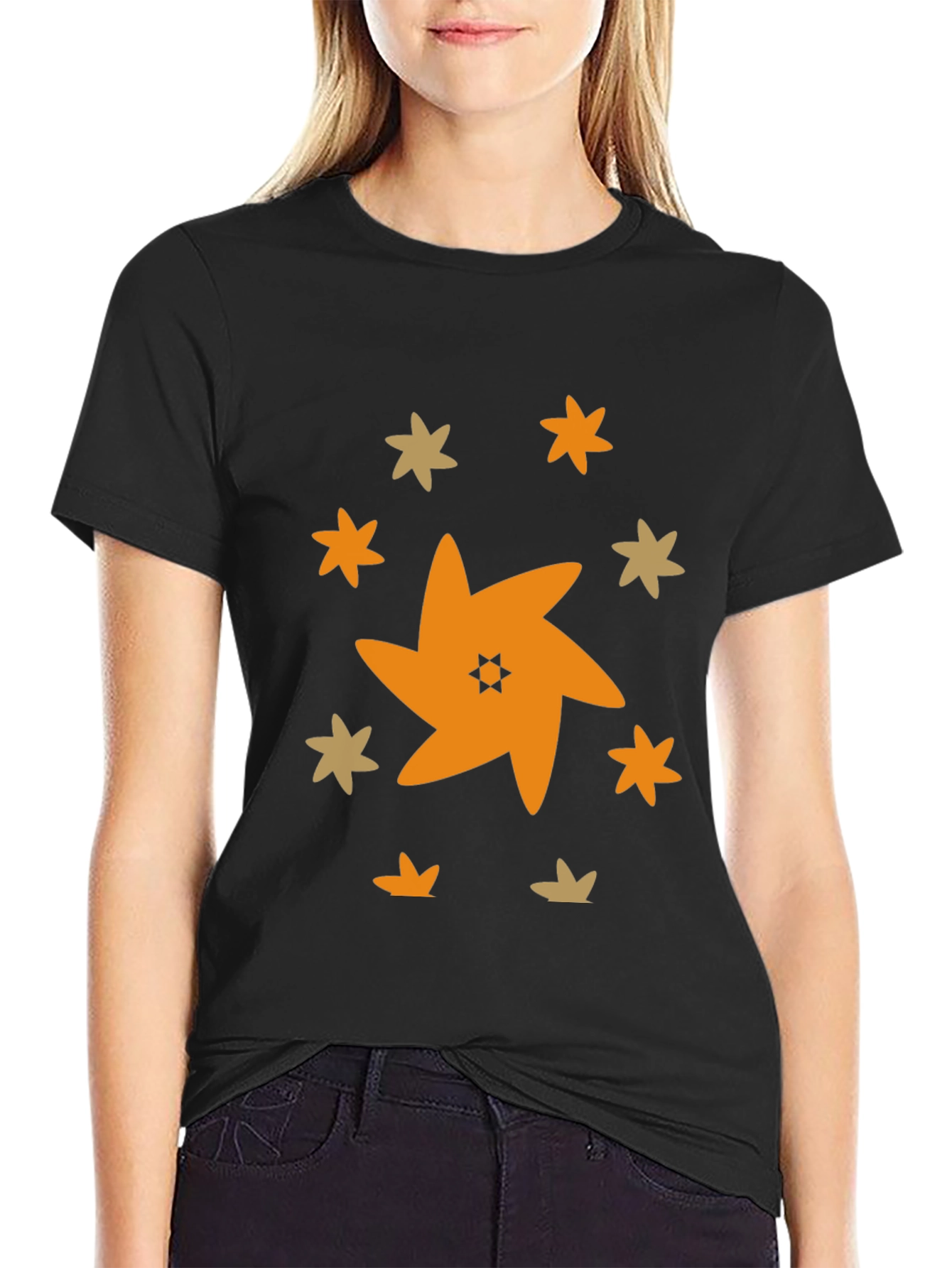 Black Star Pattern Black T-Shirt view 2
