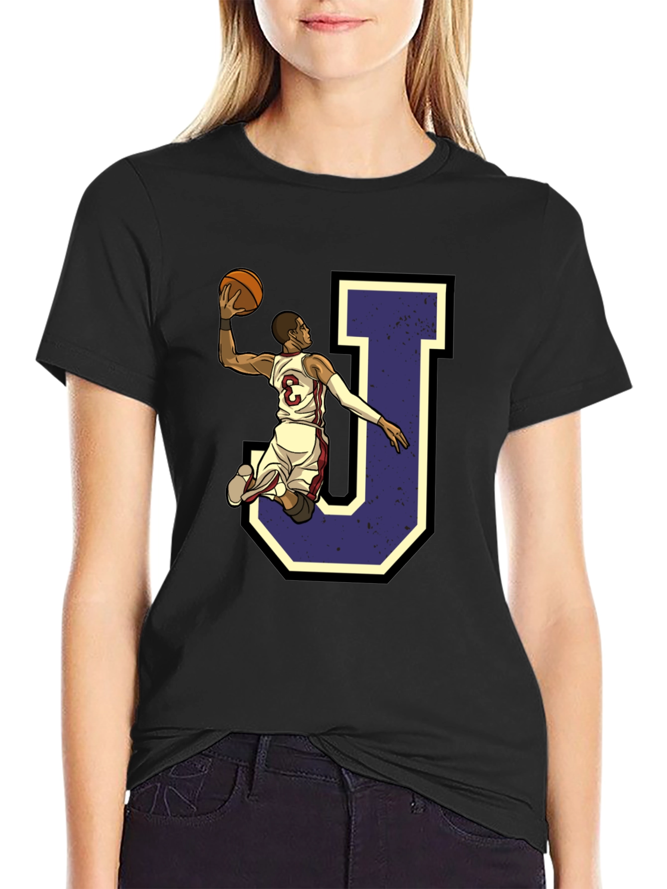 Black Basketball Player 'J' Graphic Tee view 2