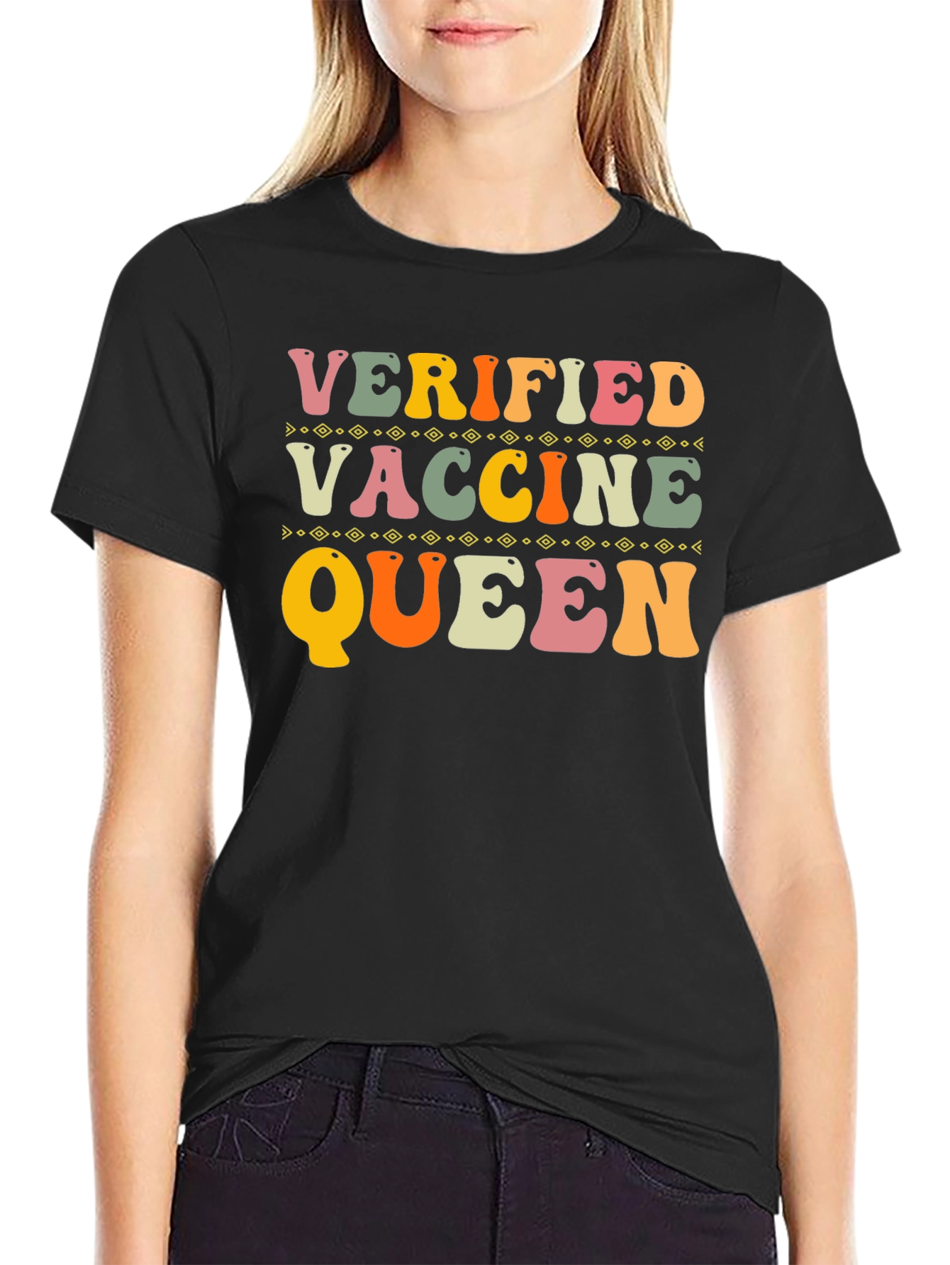 Black Verified Vaccine Queen T-Shirt view 2
