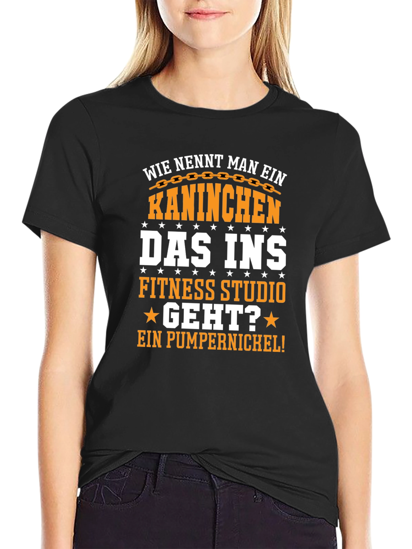 Black Gym Bunny T-Shirt - Funny German Pun view 2